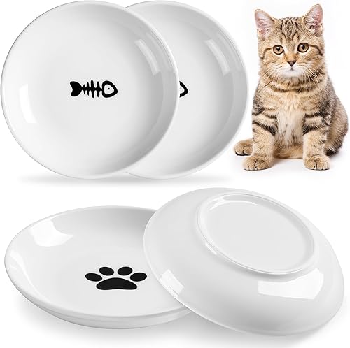 Juego de cuencos de cerámica para gatos con anillo de silicona para gatos, platos y platos antideslizantes para alimentar gatos de interior,