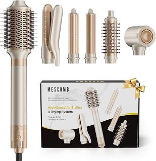 MESCOMB 6-in-1 Hot Air Styler – Hair Dryer & Air Styler with Straightener, Auto Curler, Volumizing Brushes, Frizz-Free Hair Styler for Straighting, Curling, Smoothing & Adding Volume, Not Damage