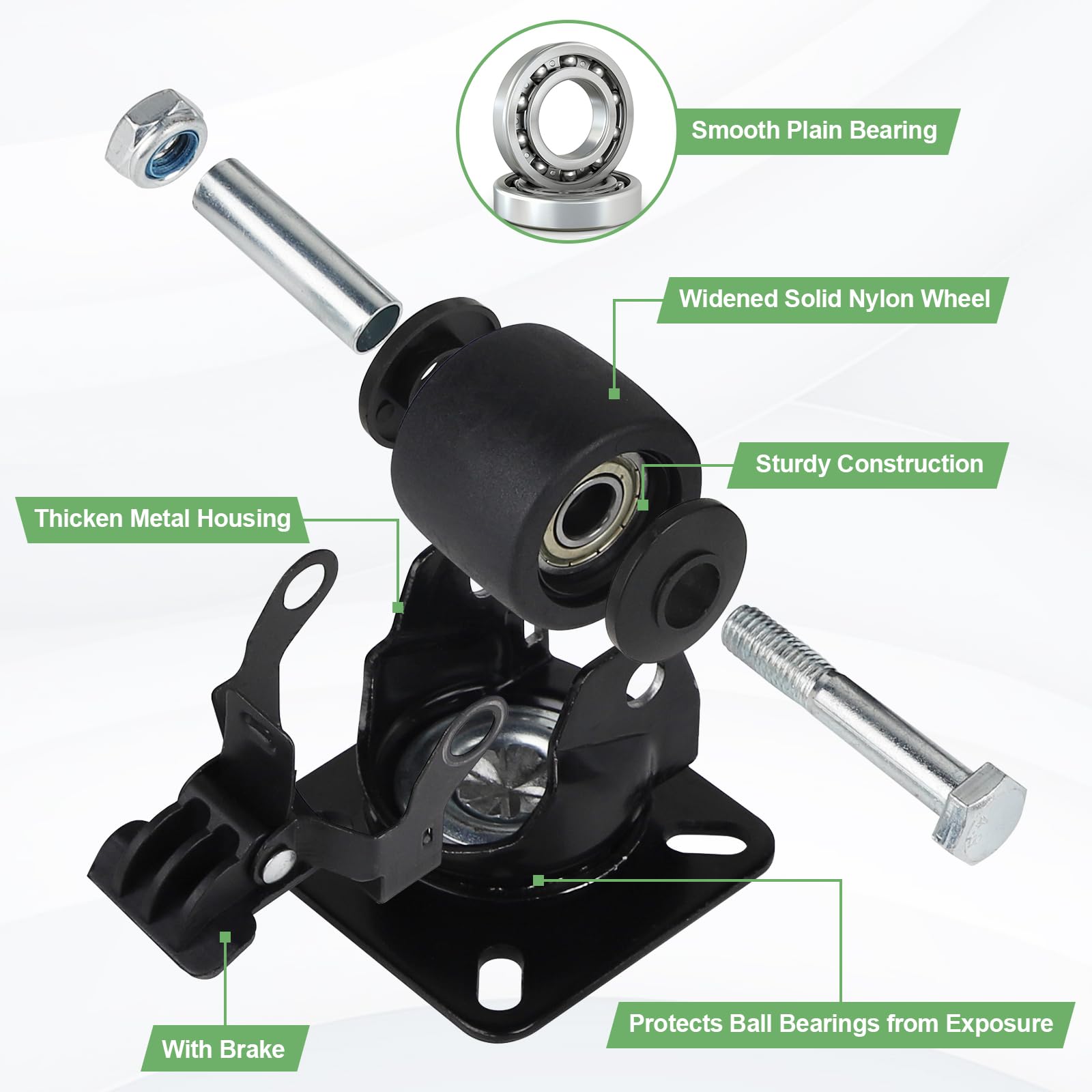 Set wielen 2 zwenkwielen met rem 2 bokwielen 50 mm thermoplastisch , € 12,55