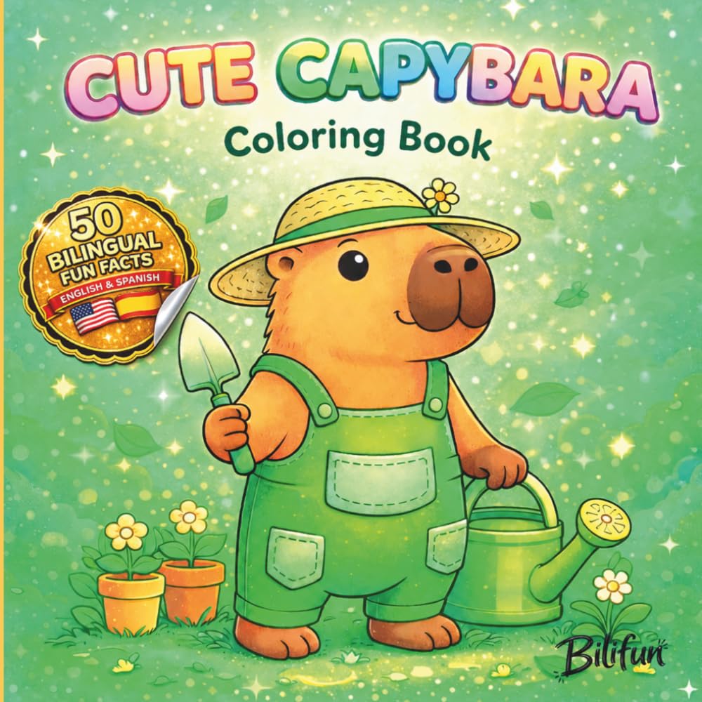 Cute Capybara Coloring Book: Adorable Coloring Pages with Bilingual English and Spanish Fun Facts, Learn Amazing Capybara Facts While Relaxing and ... Animals Coloring Books [Bilingual Fun Facts])