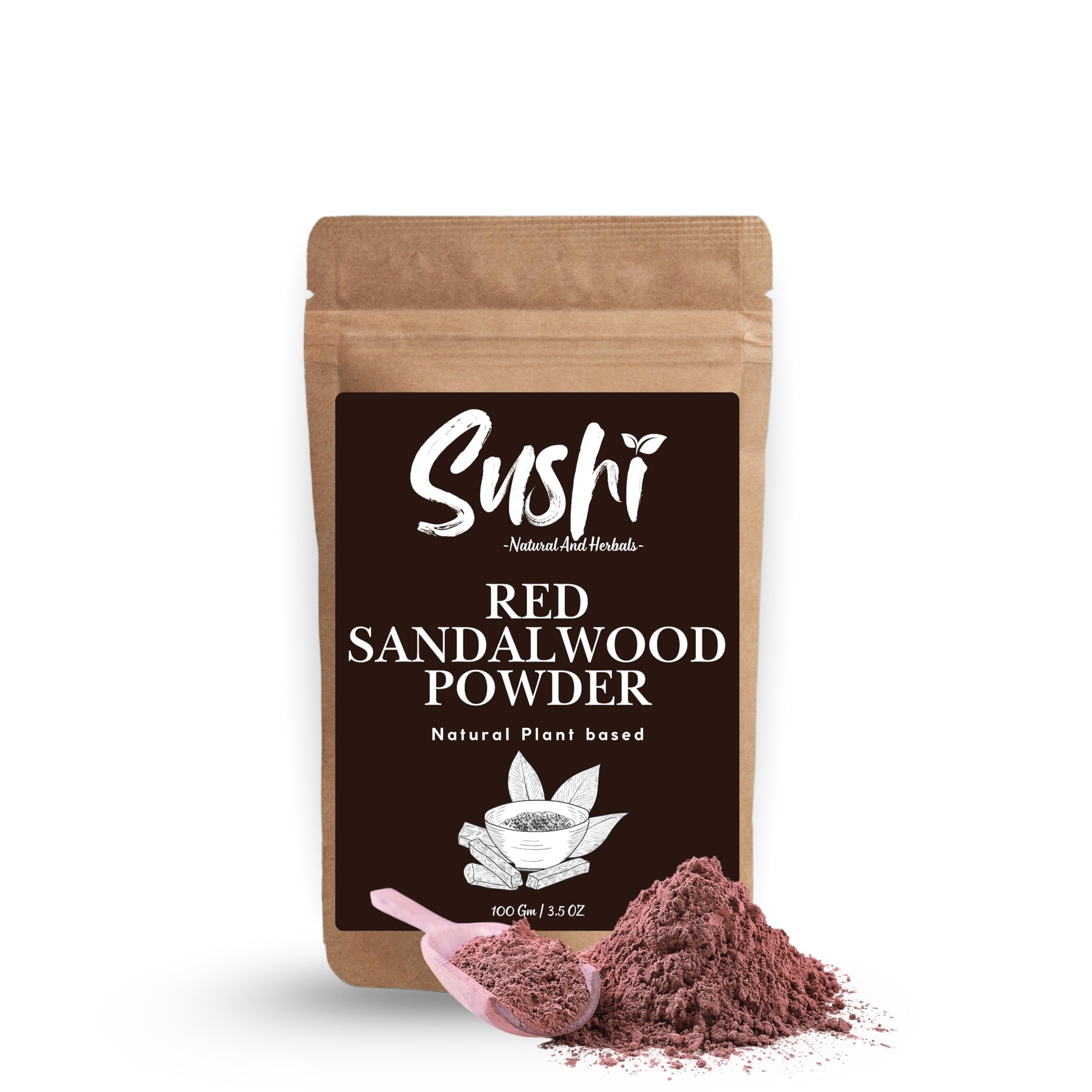 Sushi Red Sandalwood Powder | 100% Pure & Organic | Natural Skin Brightening & Anti-Aging | Soothing & Cooling Properties (Pack of 1 | 100gm)