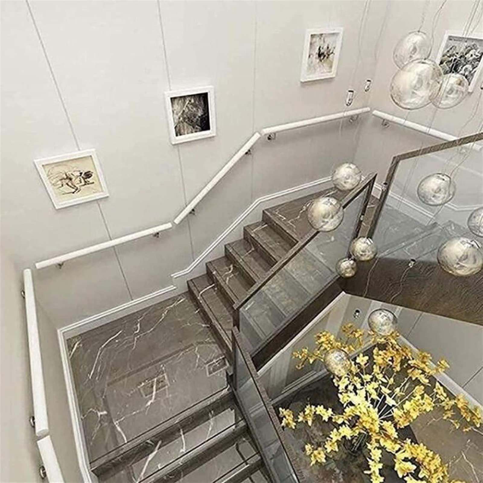 Amazon.co.jp: 付属品エンドキャップ付き白い階段手すり、木製滑り止め