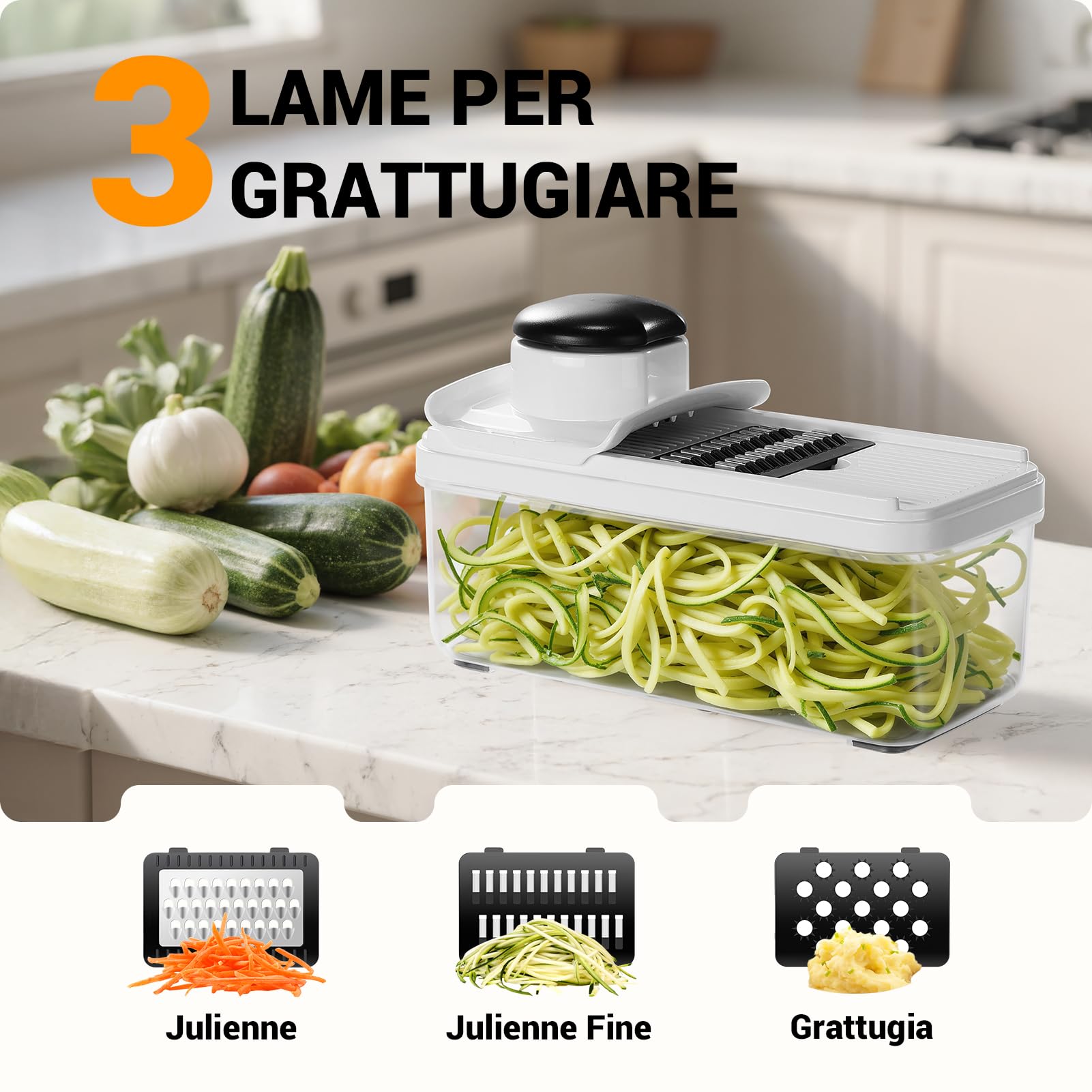 Mandolina per Verdure, Taglia Verdure Multifunzione, Tagliaverdure Manuale con 7 Lame in Acciaio Inox Intercambiabili, Tritaverdure per Cipolla, Carota, Patata e Cetriolo