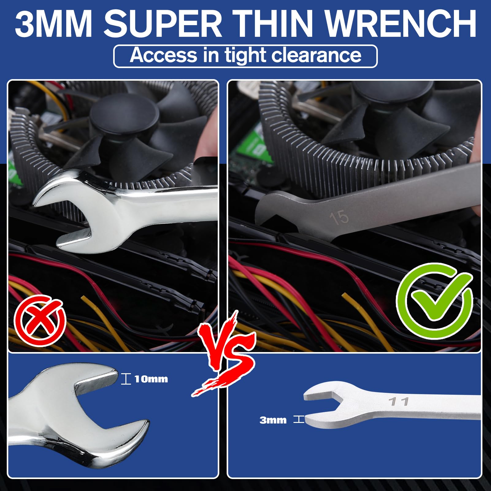 SPEEDWOX 8pcs 3MM Super-Thin Open End Wrench Set including Roll Pouch Long Pattern Combination Wrench Sets V-Groove Open End 5.5 - Image 3