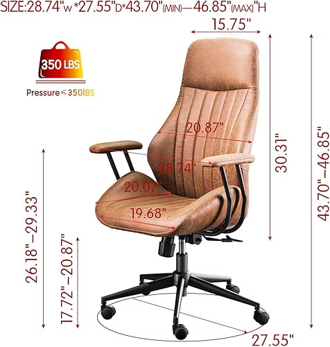 Miniatura 2 de ovios Silla de oficina, silla ergonómica con soporte lumbar, silla moderna de cuero de gamuza de mediados de siglo con respaldo alto silla giratoria