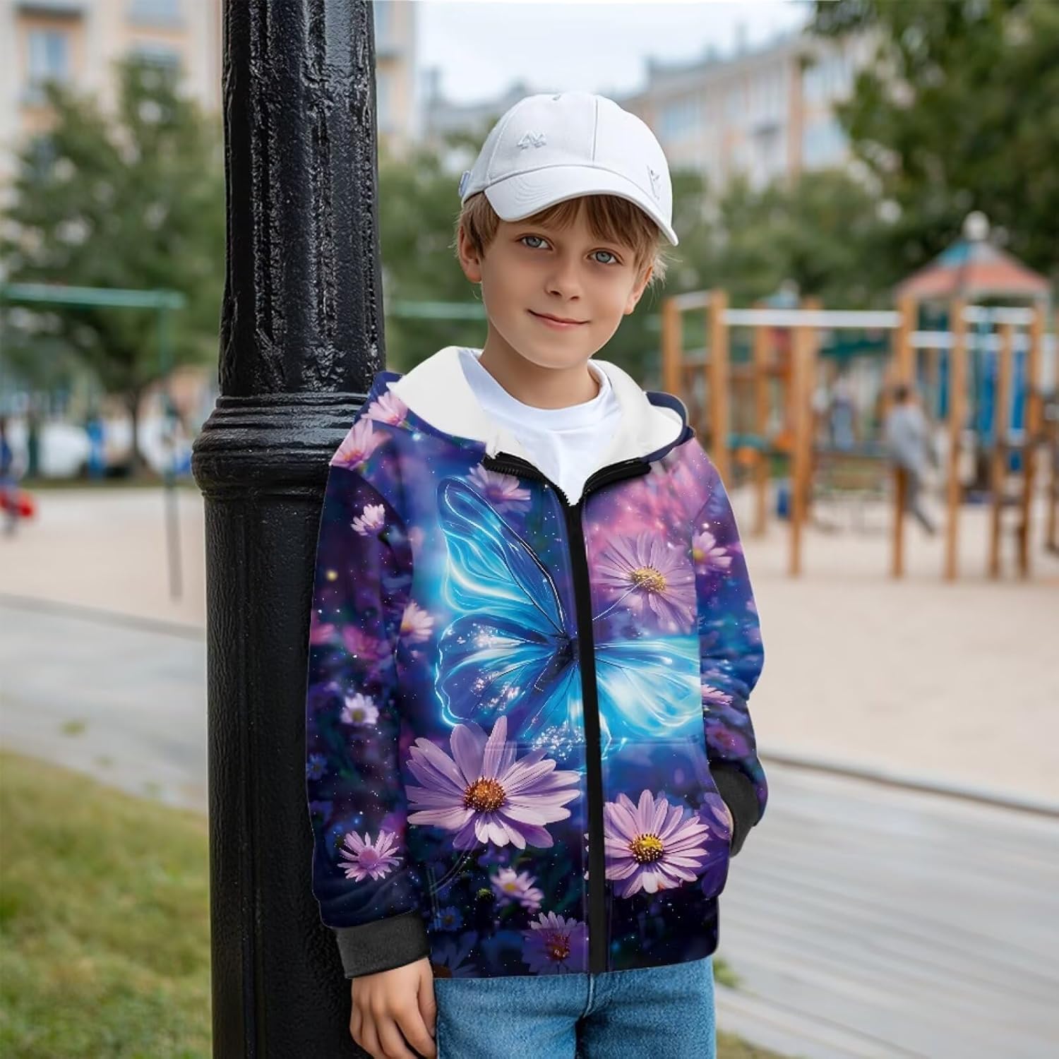Christmas Zip-Up Fleece Hoodie Long Sleeve Sweatshirts with Pocket for Girls Boys Kids 6-13 Years