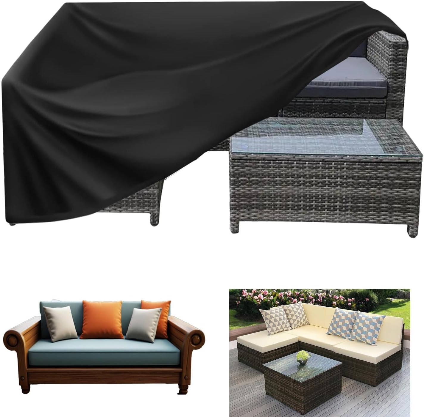 Heavy Duty 600D Oxford Outdoor Furniture Covers Waterproof, 94x75x35inch/240x190x90cm Patio Furniture Outdoor Sectional Sofa Set Patio Table and Chair Set Cover - Black