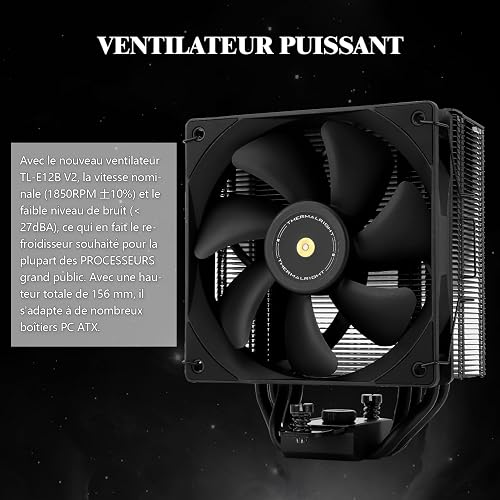 Thermalright Assassin Spirit 120 EVO CPU Cooler, 4 Heat Pipes, 12 cm, Speed 1850 RPM, Black, PWM Fan, Quiet, AMD, AM4, AM5, and Intel 1700, 1150, 1200 - 4