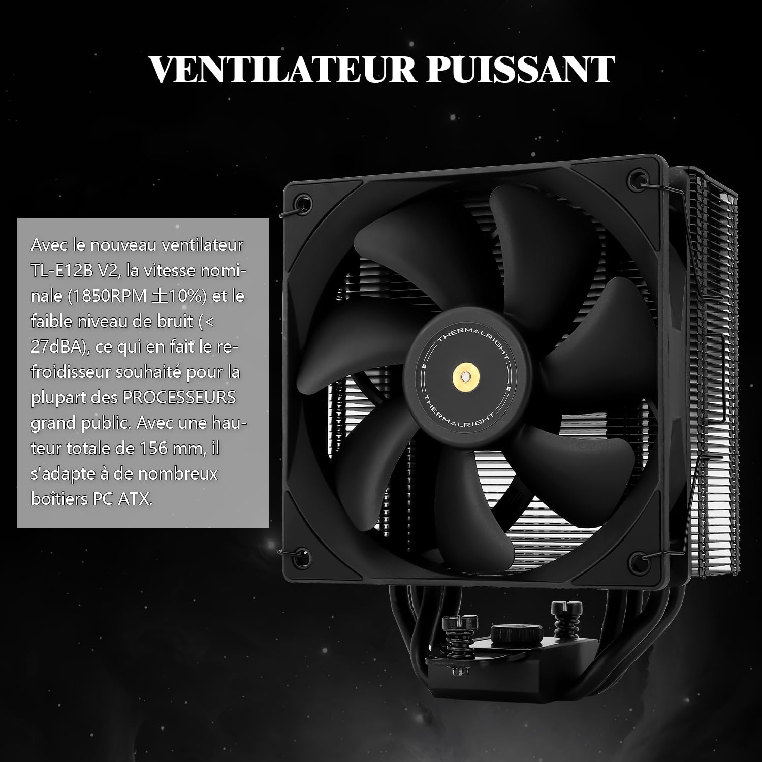 Thermalright TR Assassin Spirit 120 EVO DARK Air avec caloducs 4×6 mm, dissipateur thermique TL-E12B V2 PWM Fan, hauteur 156 mm, pour Intel 1700/115X/1200, AMD : AM4 AM5