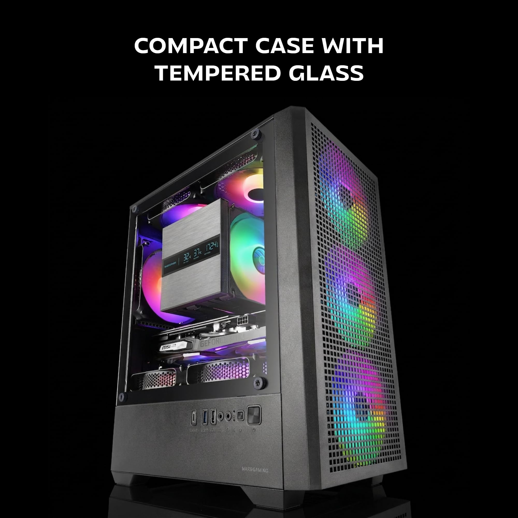 Mars Gaming MC-Vector, Caja PC Gaming Micro-ATX y Mini-ITX, 4X Ventiladores ARGB FDB 120mm, Cristal Templado, Frontal Mesh, Doble Cámara, Soporte Refrigeración Líquida 120mm, USB-C, Negro