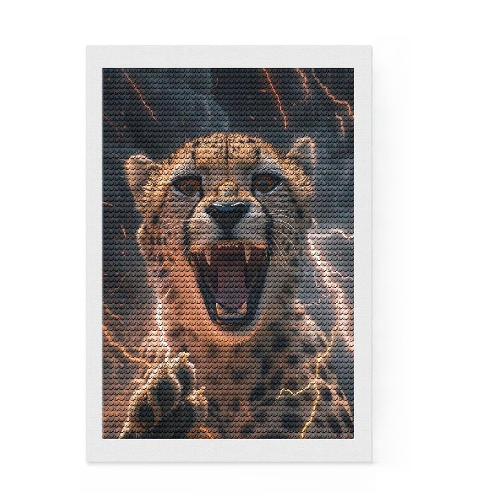 Junmoney Cheetah Lightning Diamond Painting Kit 8"x12", Neat Printed Canvas, Sparkling Round Gems, Fun Craft Experience, Office Decor