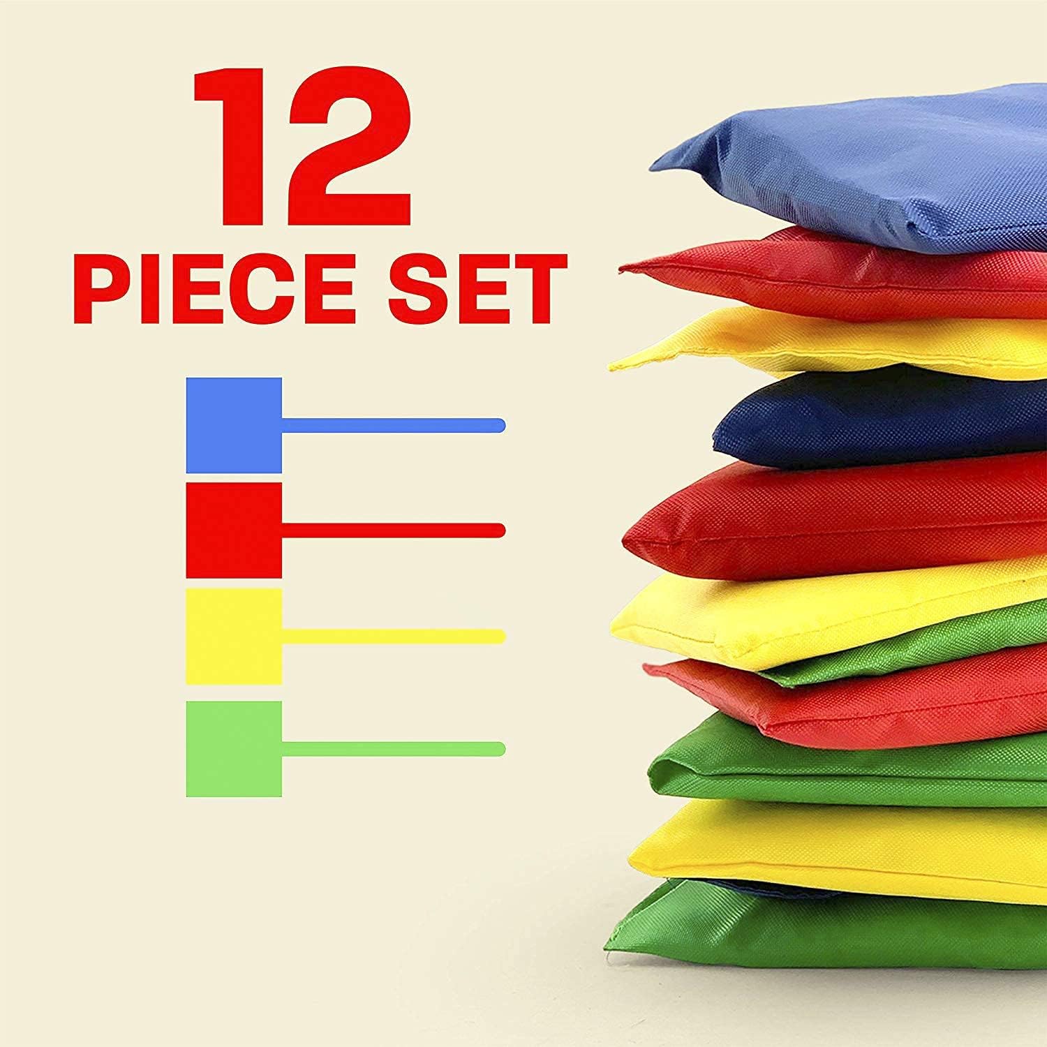 Adorox Weather Resistant 5"x5" Nylon Cornhole Bean Bags for Indoor Activity Games Lawn Floor Beach Toss Games (Set of 12 Assorted Colors) : Toys & Games