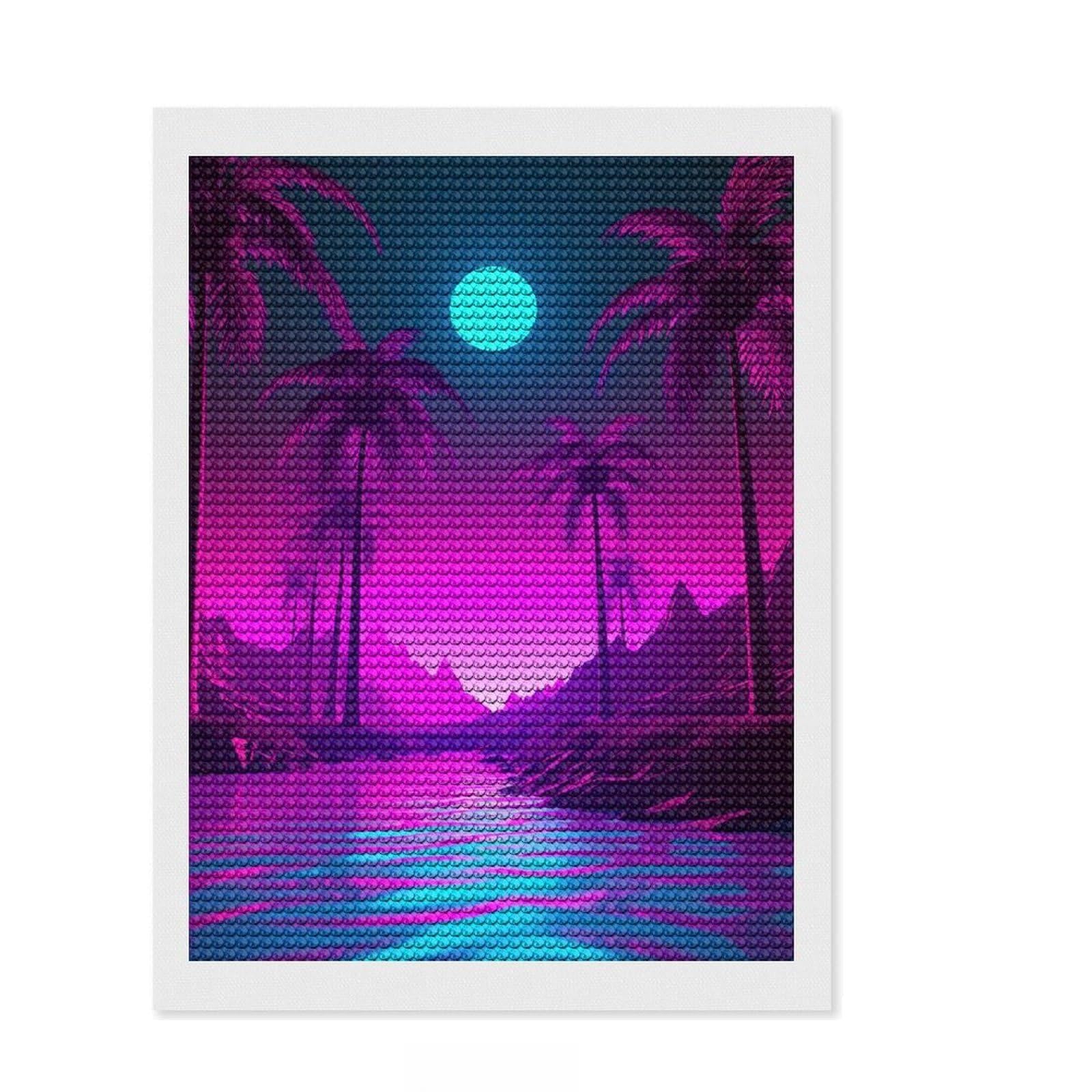 Junmoney Palm Tree Harmony DIY Diamond Art Canvas Kit 12"x16", for Adults, Boho Decor, Full Kit Included, Artistic Hobby, Arts and Crafts