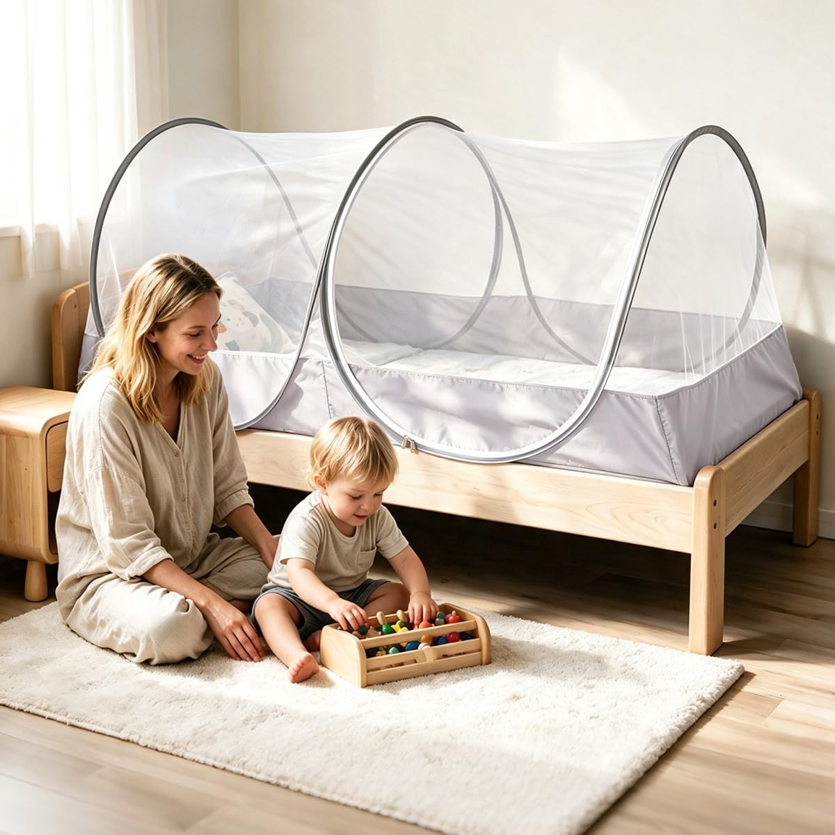 Akiky Moustiquaire pop-up pour lit, tente pliable pour lit d'adulte, lit de bébé, camping, voyage (gris)