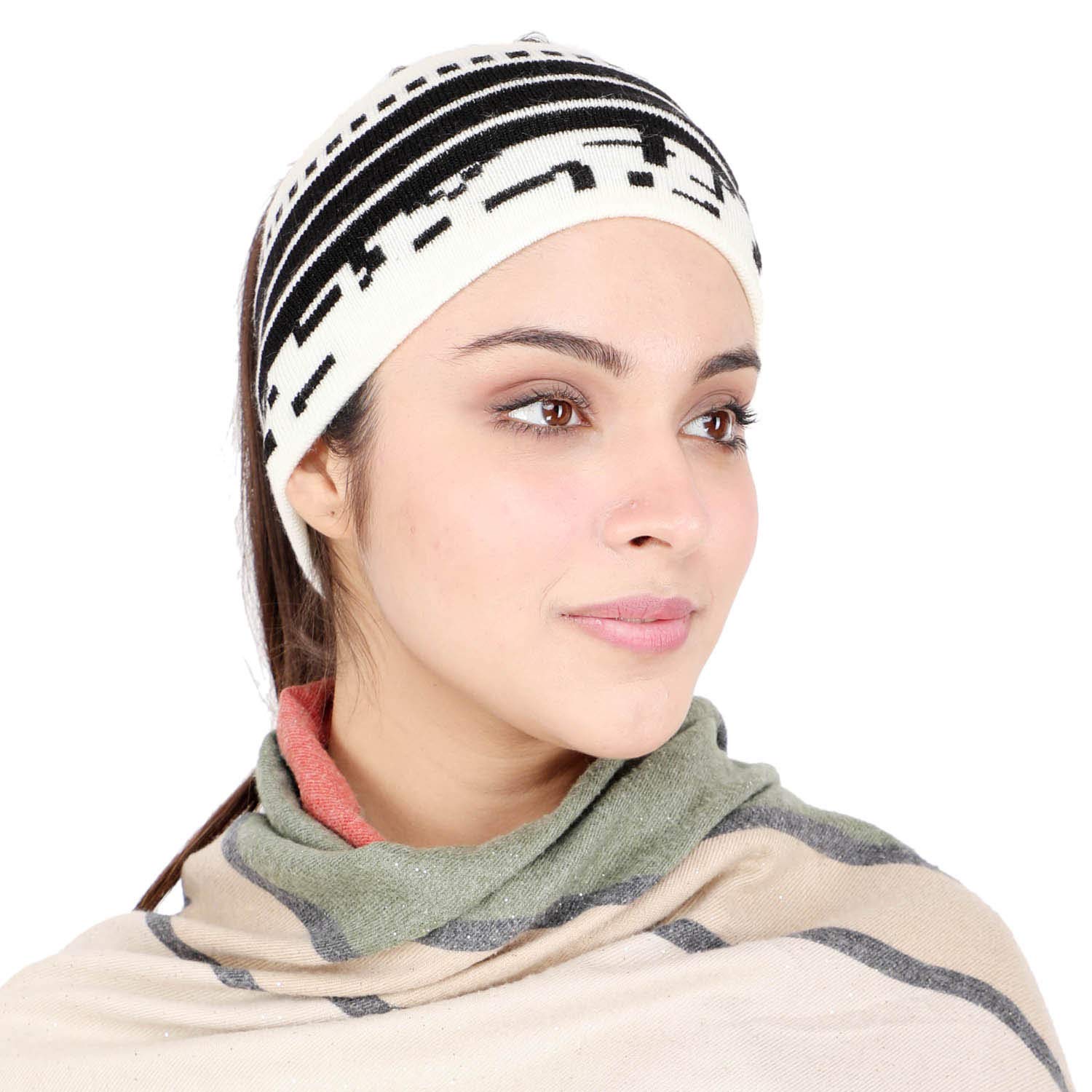 bharatasya Men's and Women's Warm Woollen Headband Ear Warmer (Black and White)-picture-46