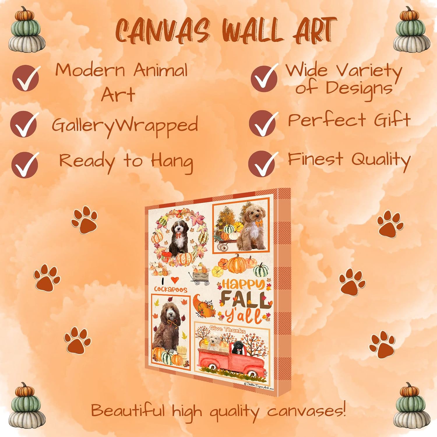Doggie of the Day Fall Y'All with Cockapoo Dogs Canvas Wall Art - Premium Quality Ready to Hang Room Decor - Flat Rolled 16" x 20"
