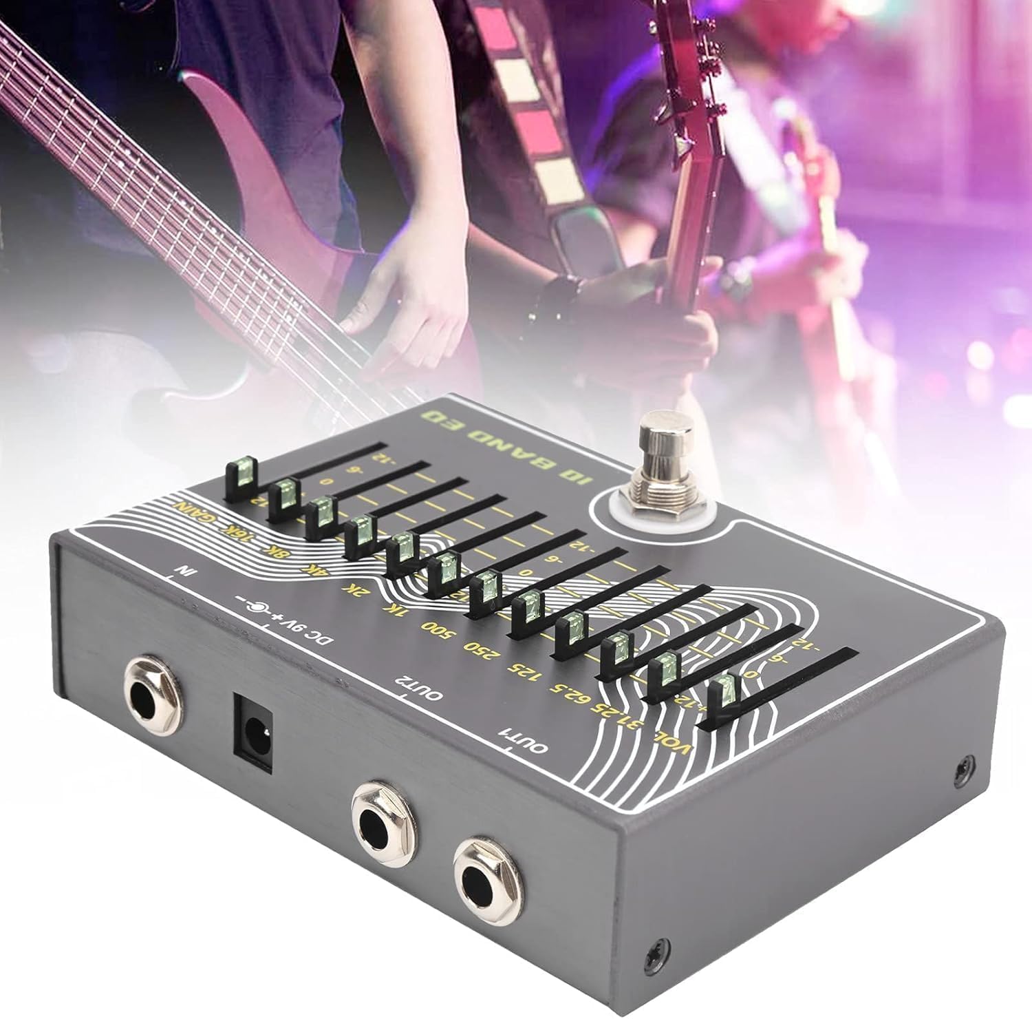 DC 9 V Portable 10 Bandes égaliseur True Bypass Design Guitare égaliseur Instrument de Musique Fournitures 300mA