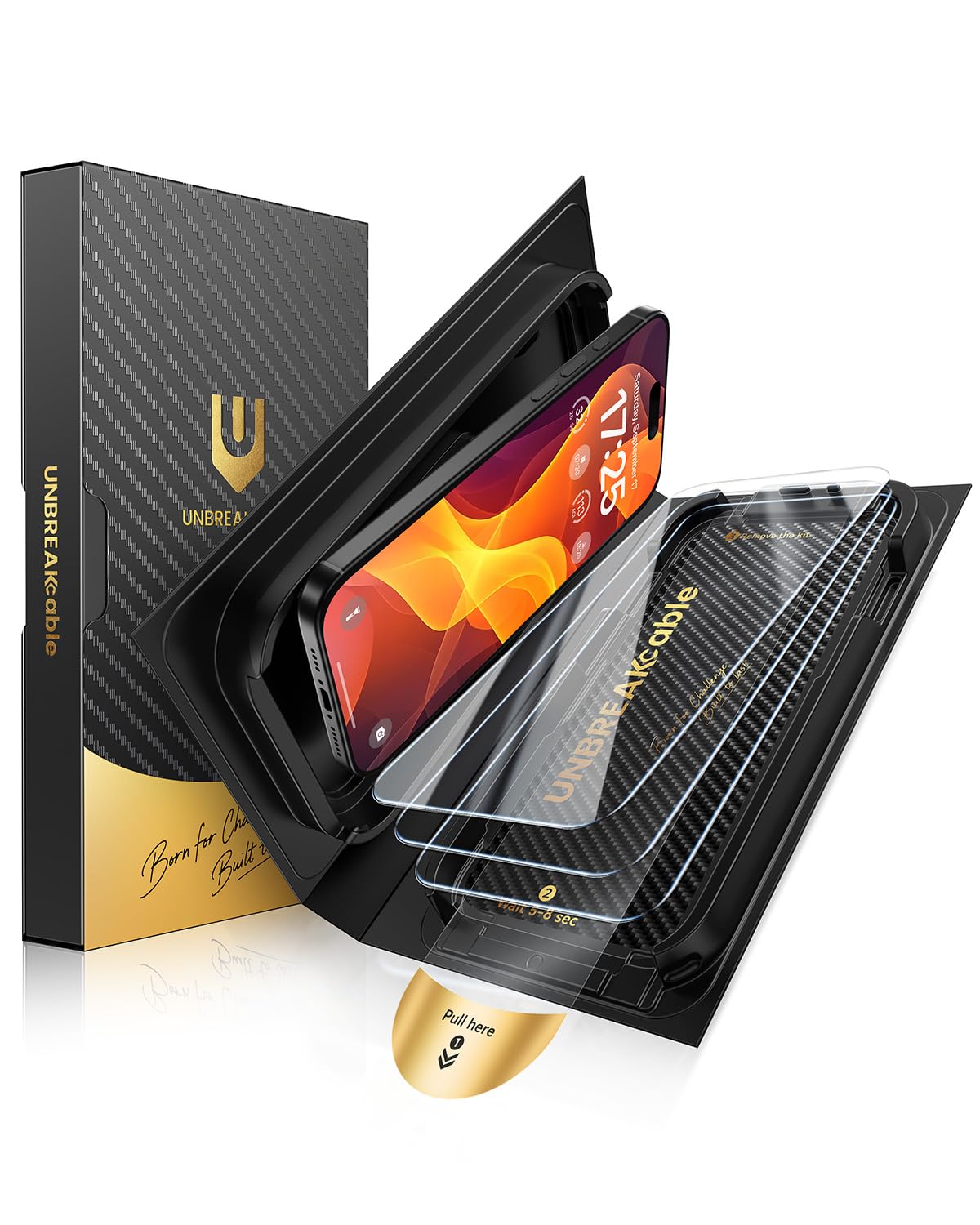 UNBREAKcable for iPhone 16 Screen Protector [Quick-Installation Box] 3-Pack 9H+ Hardness Shatterproof Tempered Glass [99.99% HD Clear] [Case Friendly]