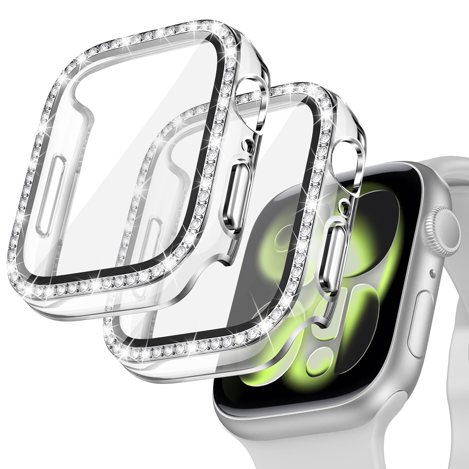 Goton 2-Pack Bling Case for Apple Watch Series 11/10 Screen Protector 46mm, Women Glitter Diamond Rhinestone Bumper Face Cover for iWatch Accessories