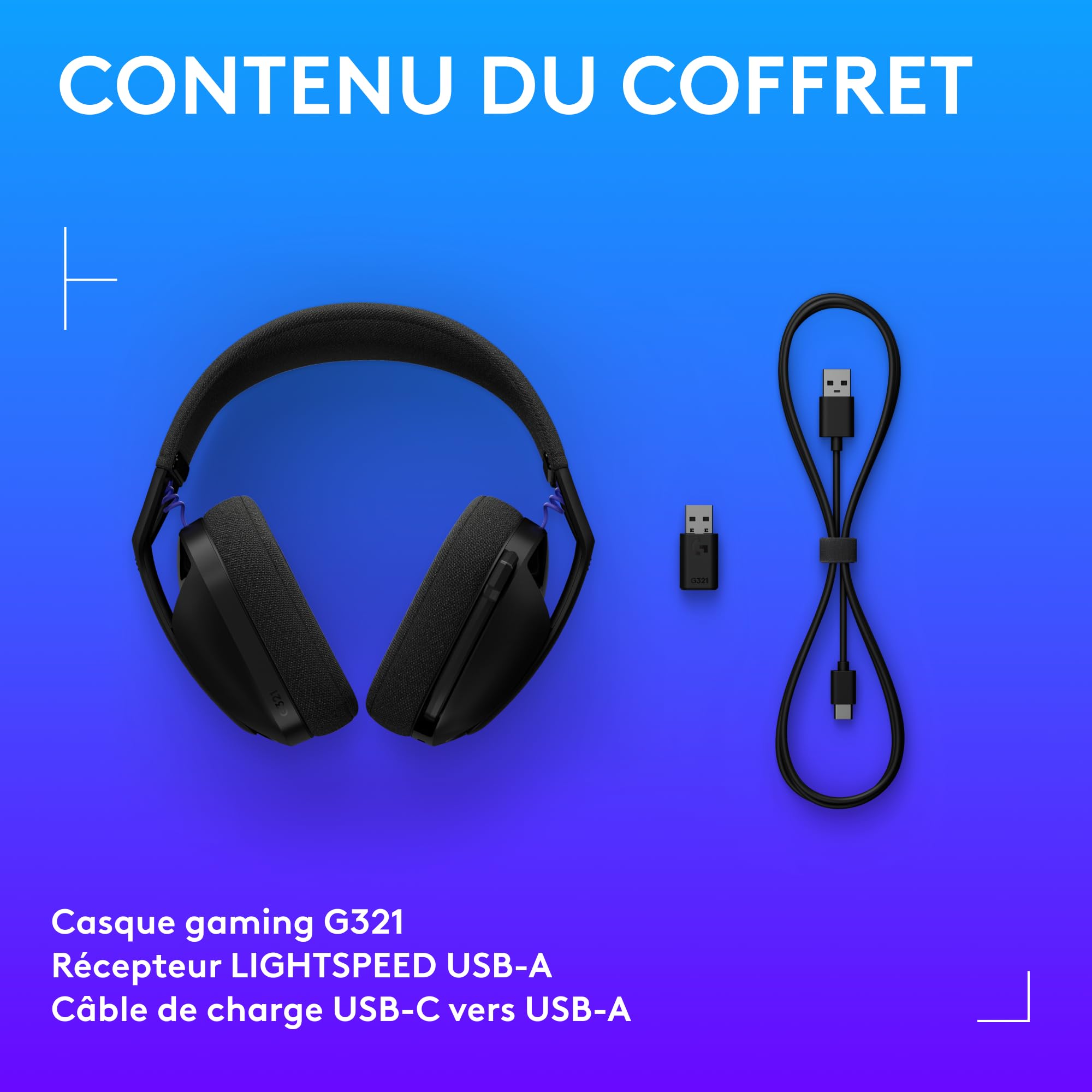 Logitech G G321 Lightspeed, Casque Gaming Bluetooth sans Fil, Confort et Ajustement dynamiques, Micro à Tige 16 kHz, + de 20 h d’autonomie, PC, PS4, PS5, Nintendo Switch, Mobile - Noir