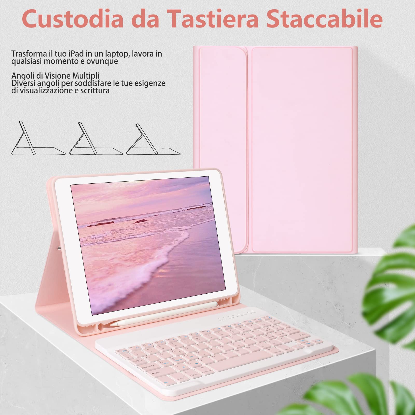 Custodia Tastiera per iPad 10.2 9a Gen 2021/8a Gen 2020/7a Generazione 2019/iPad Air 3,Tastiera Italiana per iPad 10.5 2017 con Tastiera Bluetooth Wireless Rimovibile,Cover per iPad