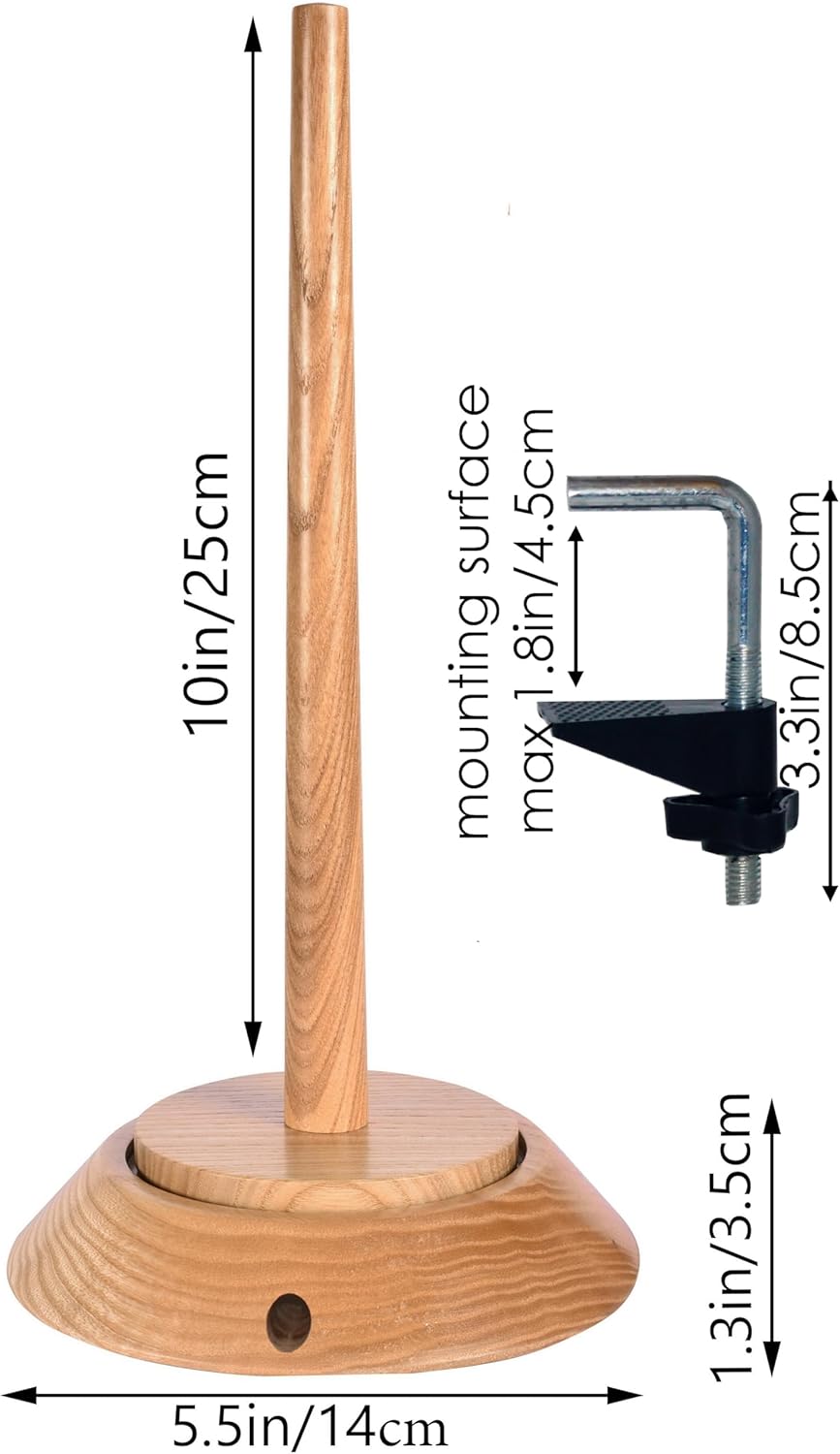 BARVA Yarn Holder 22 Lb Capacity w/Table Clamp for Chunky Yarn | Smooth Bearing Spinner & Big Rubber Anti Slip Pads for Stability | European Wood Crochet Accessories and Pro Tools for Fiber Crafts