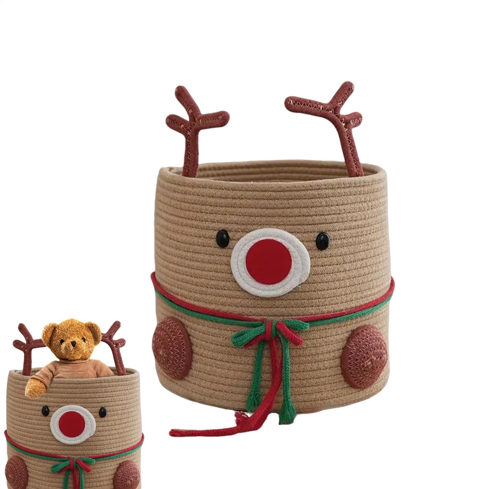 Panier de Noël renne tressé pour décorer votre salon au pied du sapin