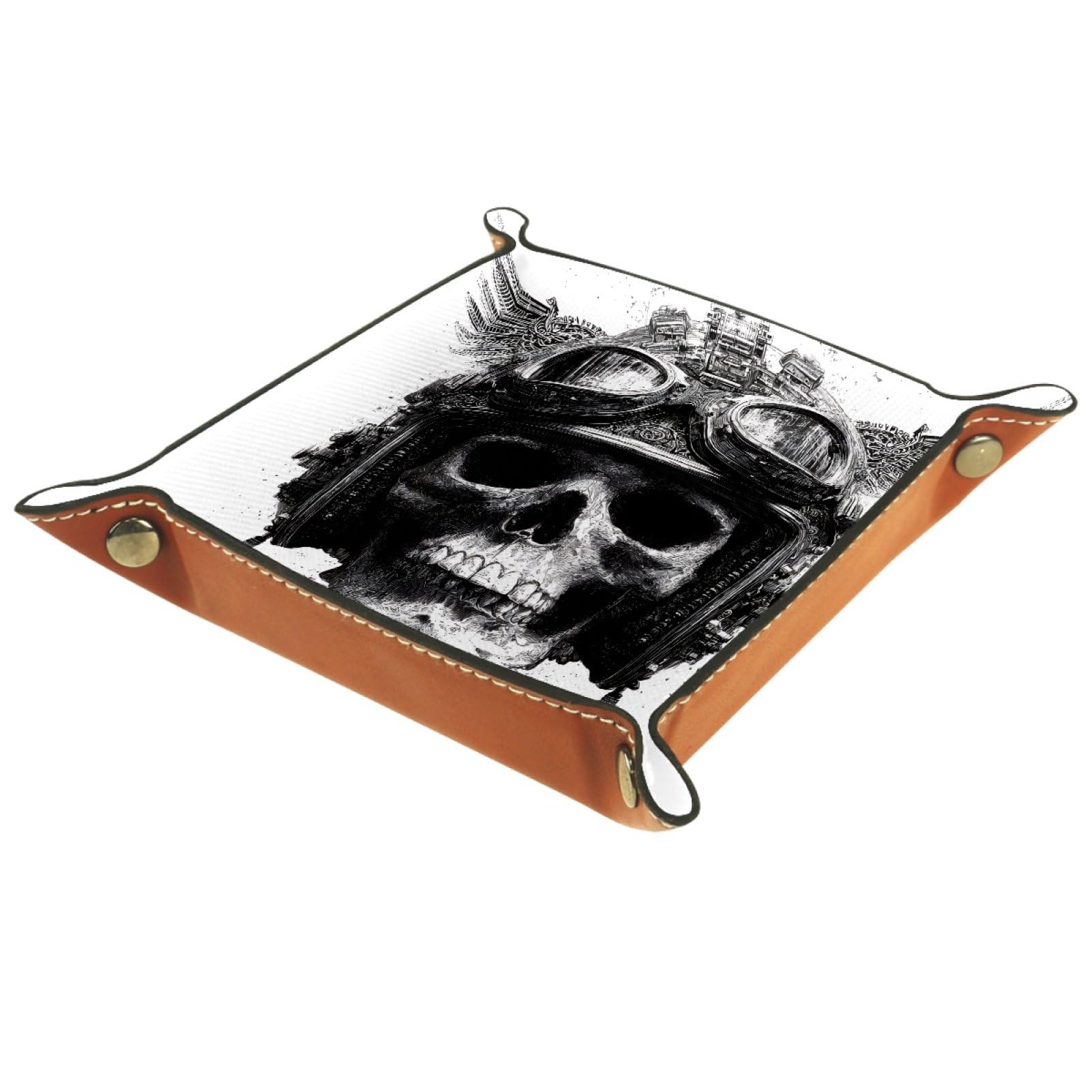 VAPOKF Vintage Biker Skull Dice Tray, Folding Microfiber Leather Dice Holder for Dungeons and Dragons RPG Dice Gaming D&D and Other Table Games