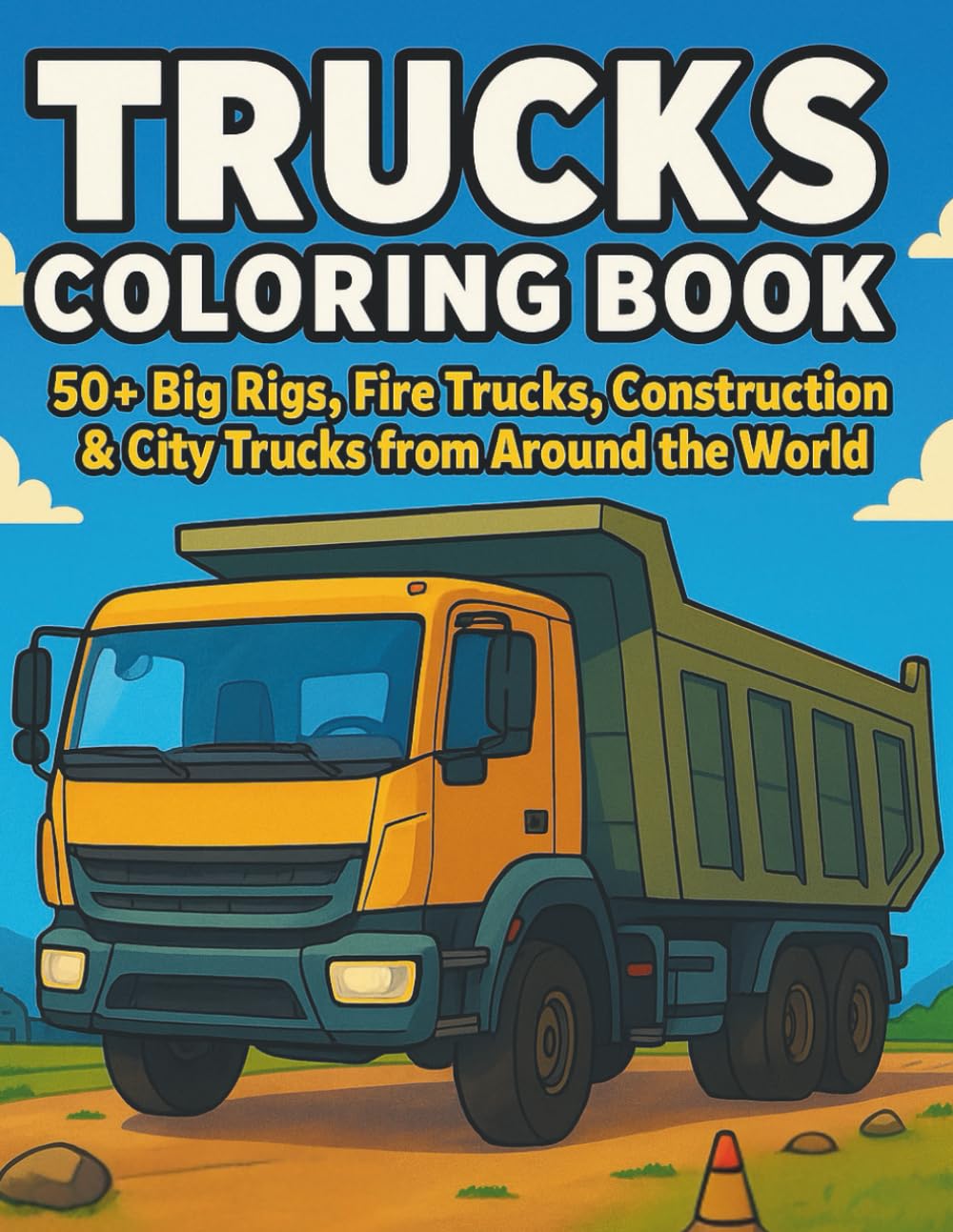 Trucks Coloring Book: 50+ Big Rigs, Fire Trucks, Construction & City Trucks from Around the World | Simple Outline Pages for Fun Coloring