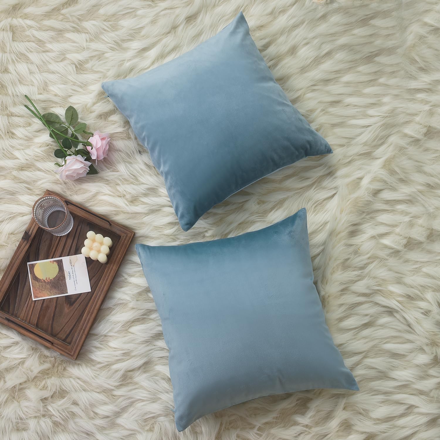 ZIMEL HOMES Velvet Cushion Covers Pack of 2 Decorative Covers Square & Rectangle Throw Pillow Cases Invisible Zipper 43 x 43 cm and 30 x 51 cm (43 x 43 cm (Square), Mint)