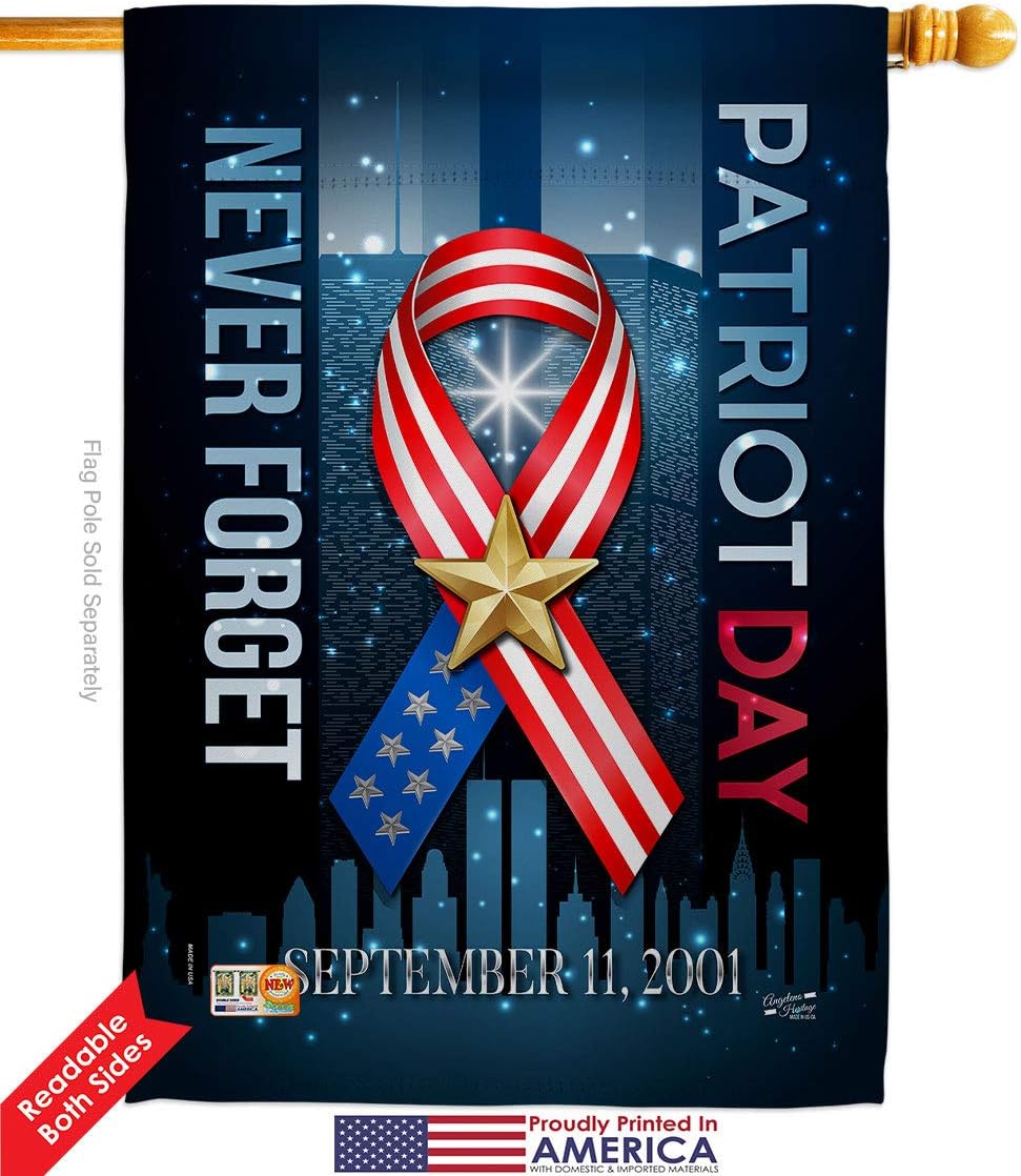 911 Never Forget House Flag Dowel Set Americana Patriot Day World Planet Peace Environment Awareness United State American Small Decorative Gift Yard Banner Double-Sided Made In USA 28 X 40