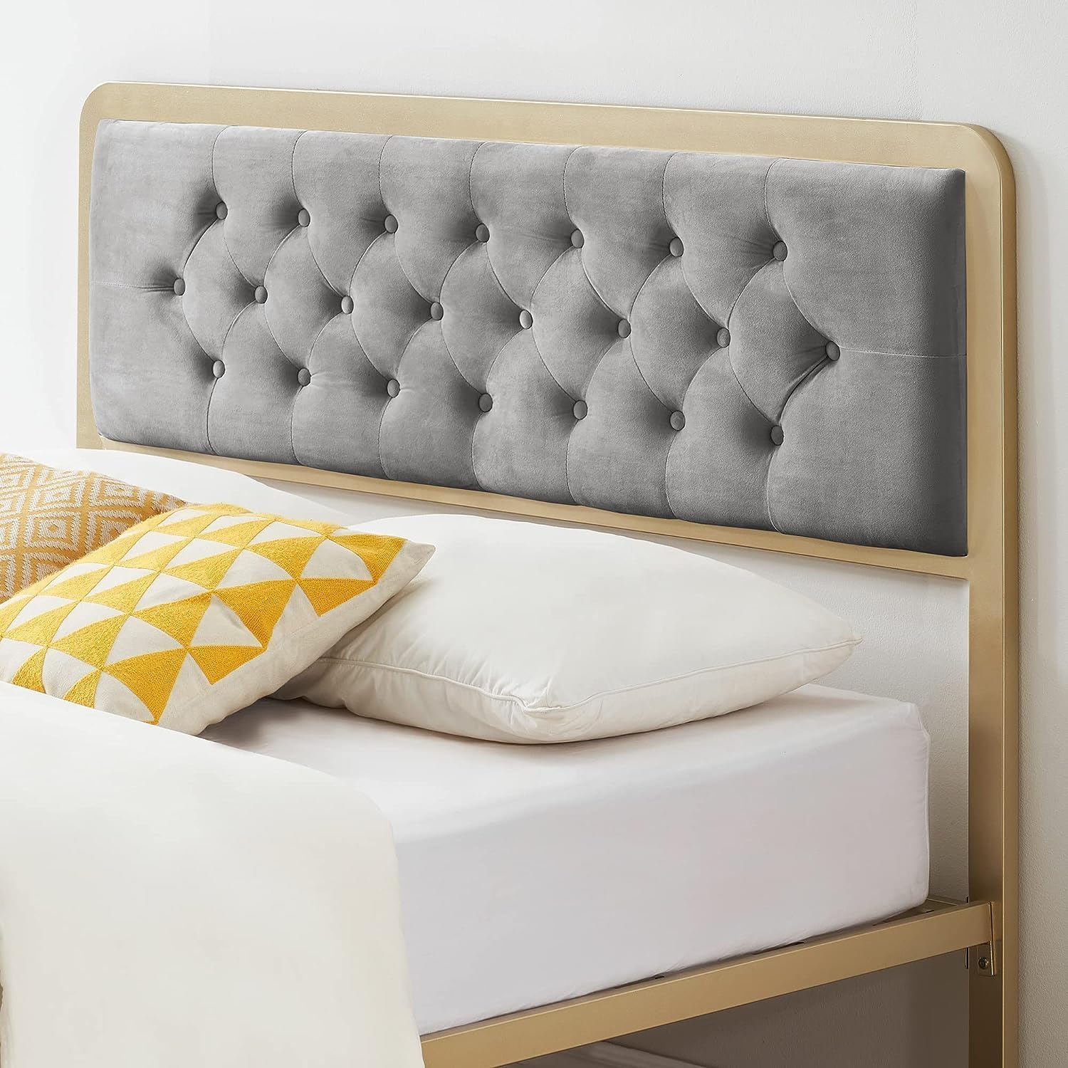 Close-up of GAOMON bed frame velvet headboard