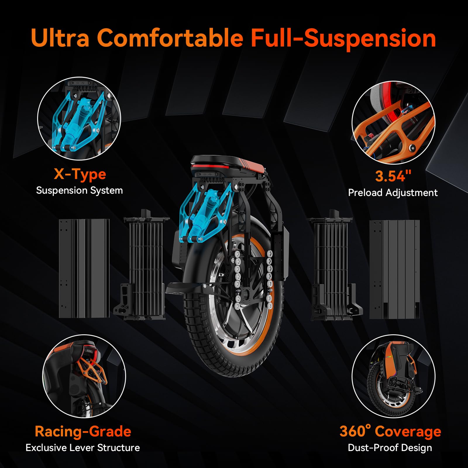 KINGSONG KS-S19 Ciclomotore elettrico, adulto, nero e arancione, motore 3500W, autonomia fino a 150km, 25km/h limitati, pneumatico gonfiabile da 18", altoparlante e Bluetooth