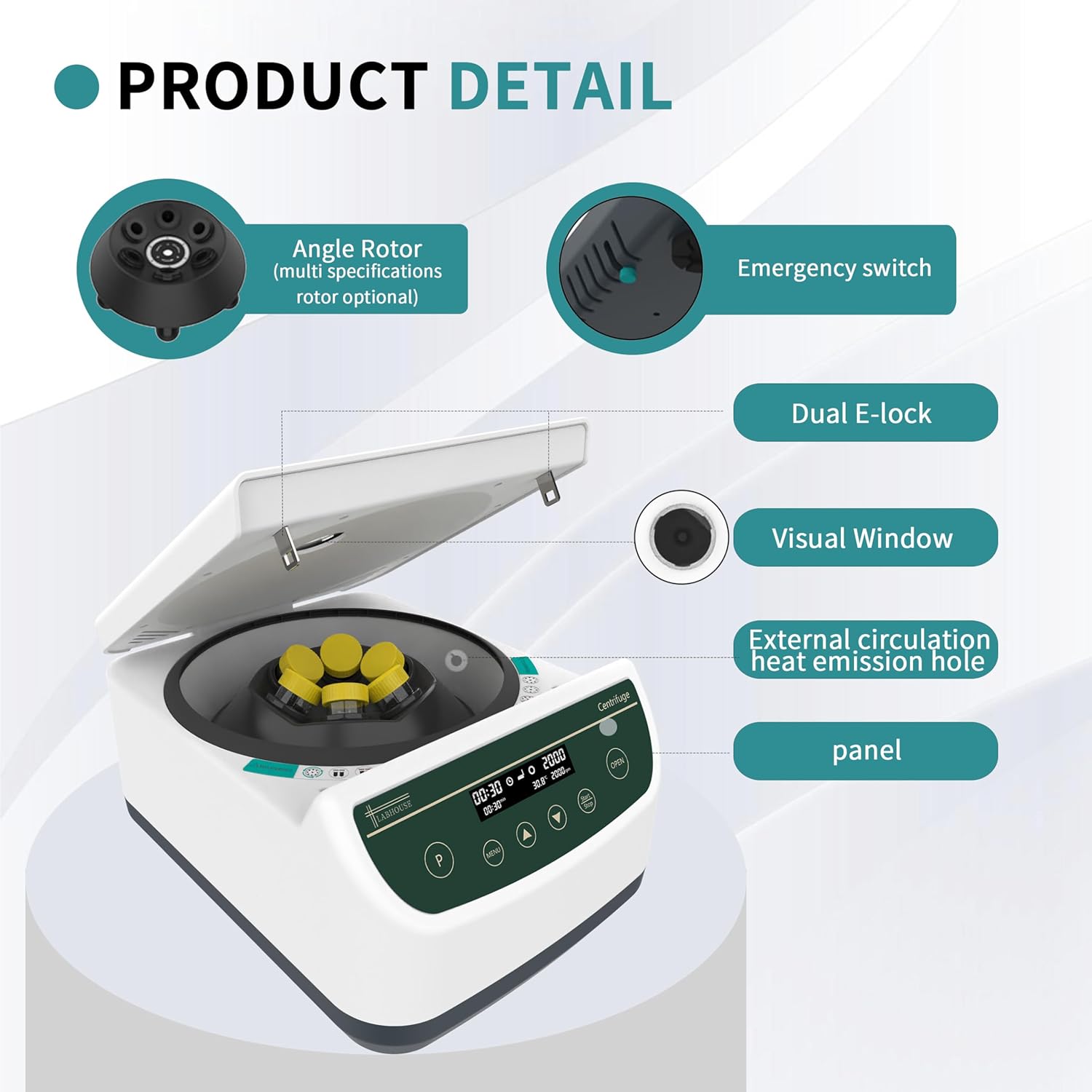 Centrifuge Machine PRP PRF 2ml-5ml/10ml/15ml/50mlx6 Speed 500-4000rpm 2146xg RCF Lab Benchtop Centrifuges Store 9 Programs Timer 30sec-99min