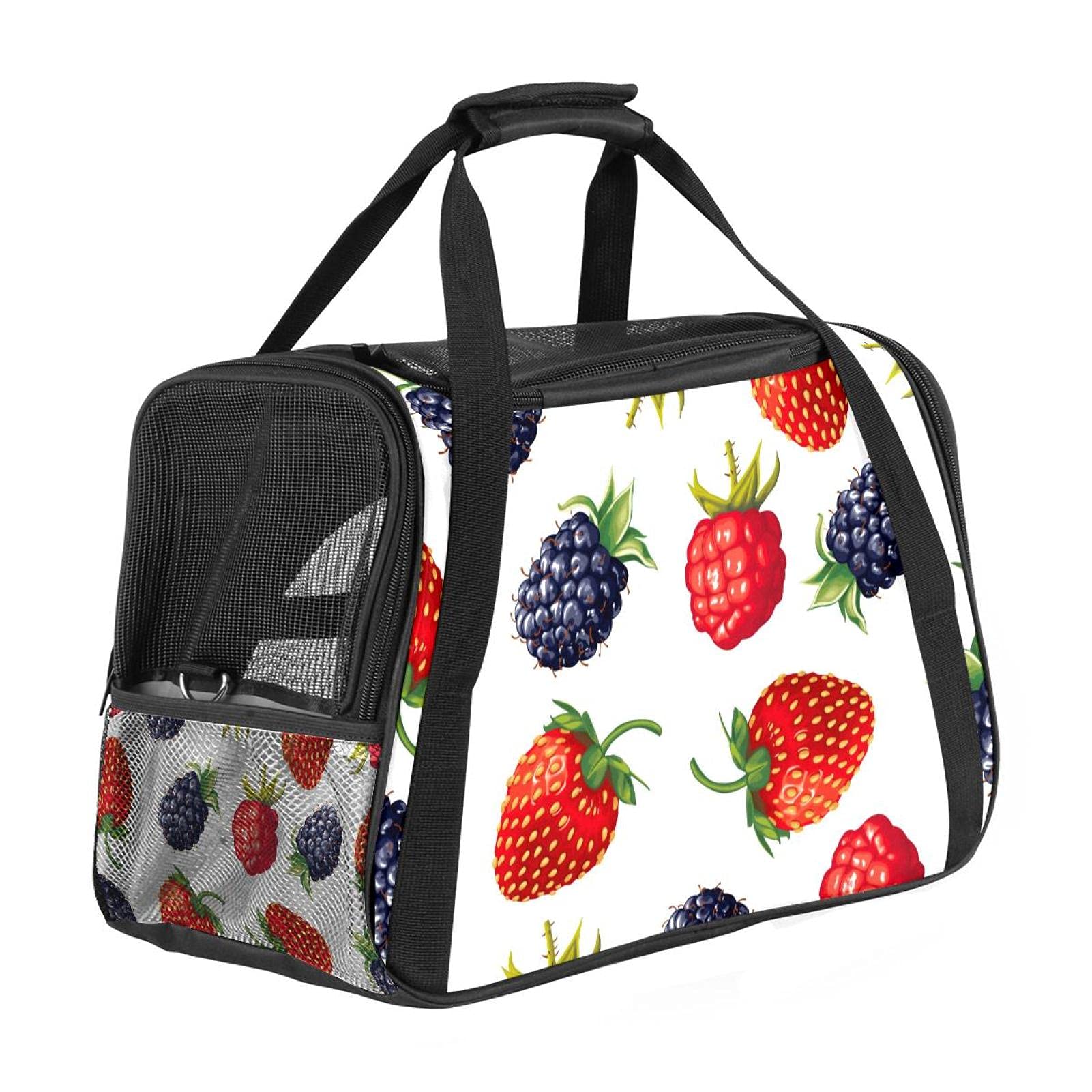 Sac de transport portable pour animal domestique avec bords doux imprimé fraises