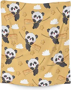 Panda Blanket Gifts - 50"x60" Cute Throw Blanket for Kids, Adults - Yellow Soft Fuzzy Blankets for Bed, Couch & Living Room