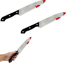 Halloween Knife Prop - Pack of 2-30cm Long Fake Bloody Knife with Black Handle - Halloween Slasher Bloody Knife Fancy Dress Prop Accessory