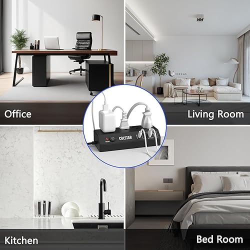 Miniatura 7 de Regleta de alimentación de abrazadera de escritorio con USB, carga rápida USB C de 20 W, se sujeta de forma segura al borde del escritorio, enchufe