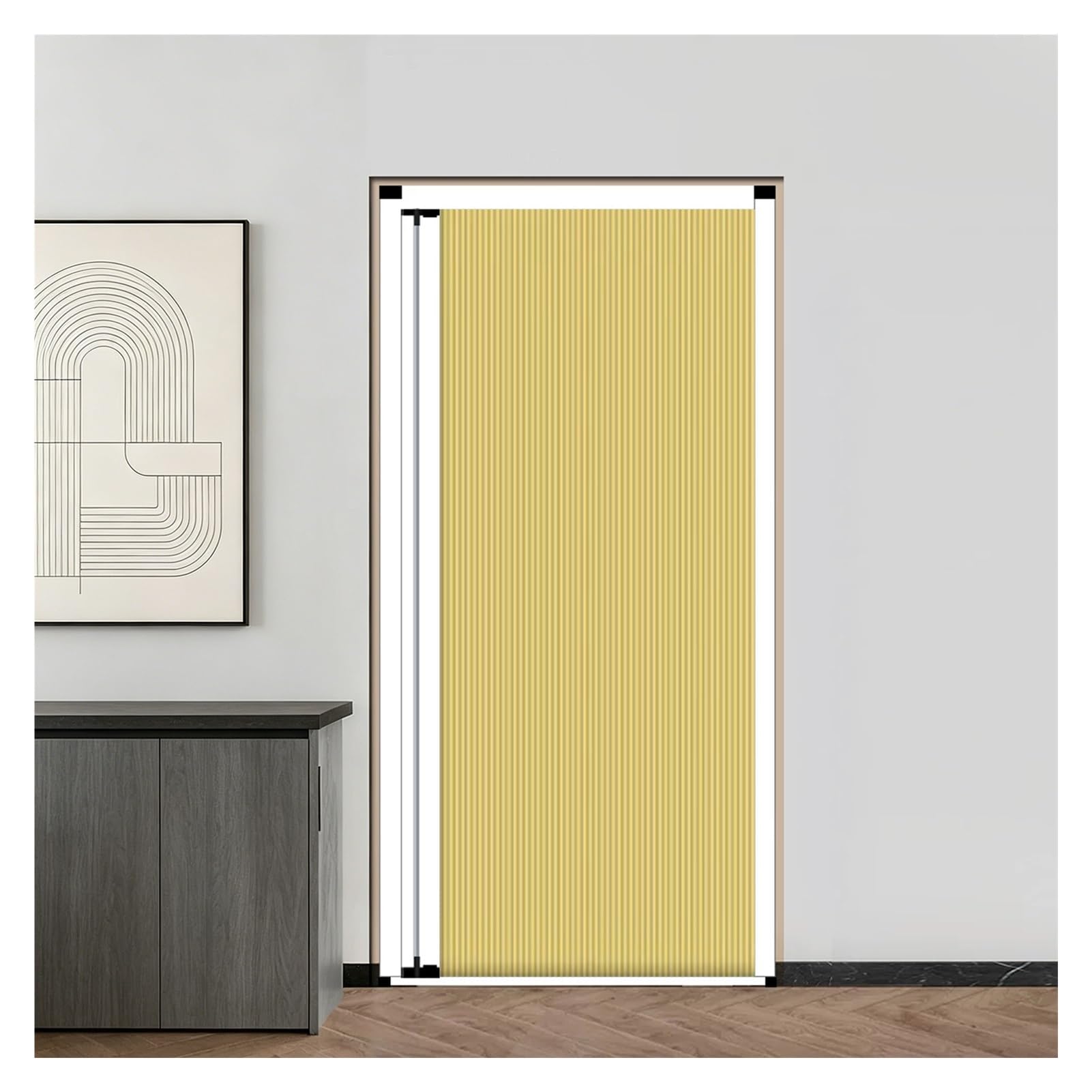 Kphymod Yellow No Drilling Invisible Folding Accordion Door, Privacy Sliding Room Separator, Honeycomb Cloth Divider For Closet & Storage Room(,80X210cm)