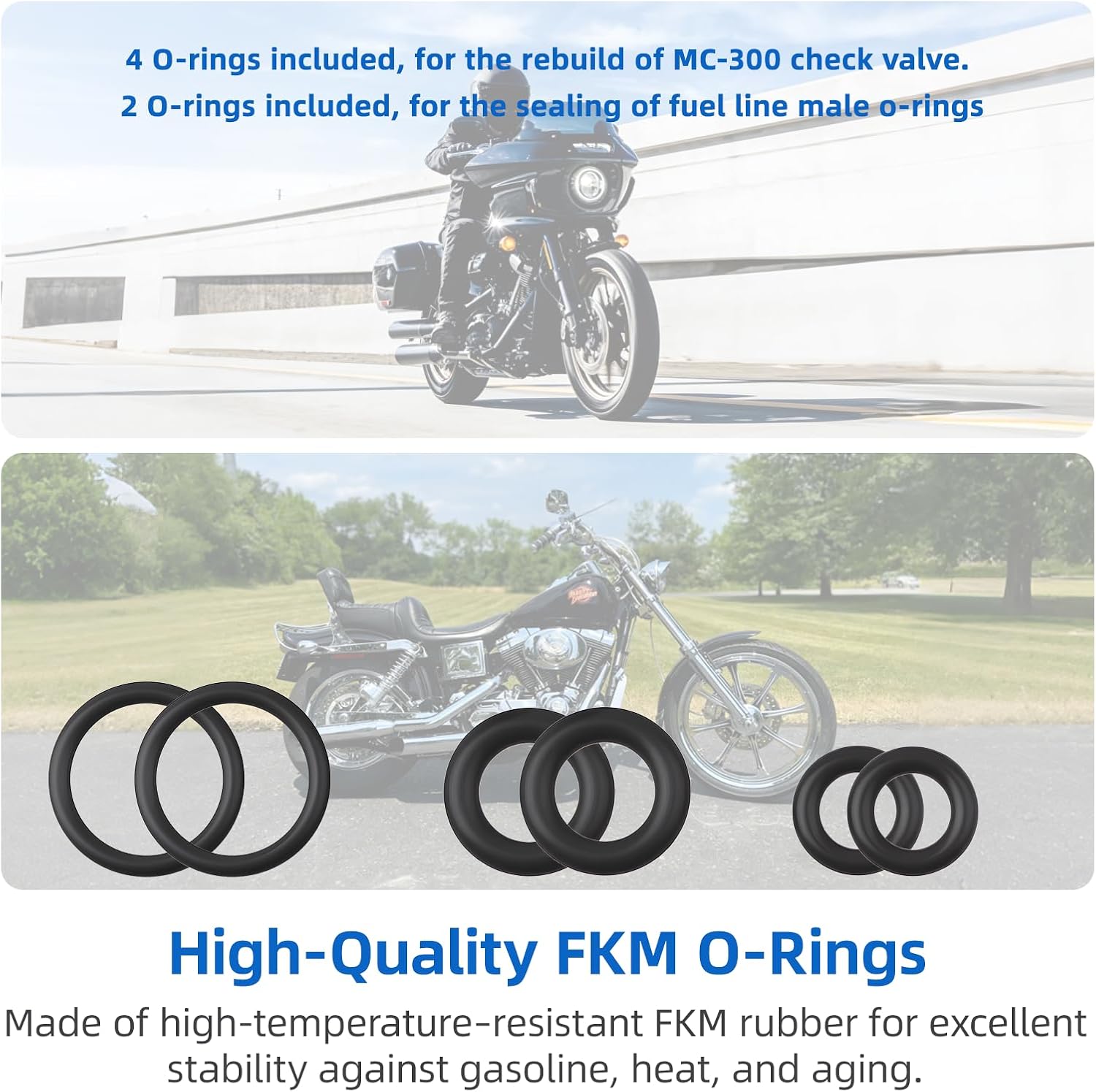 EFI Fuel Check Valve Rebuild Kit for Harley-Davidson EFI Models 2001–2022, Includes MC-300 Fuel Tool Check Valve FKM Seals Stainless Steel Spring and Fuel line Male O-Rings 8-Pack