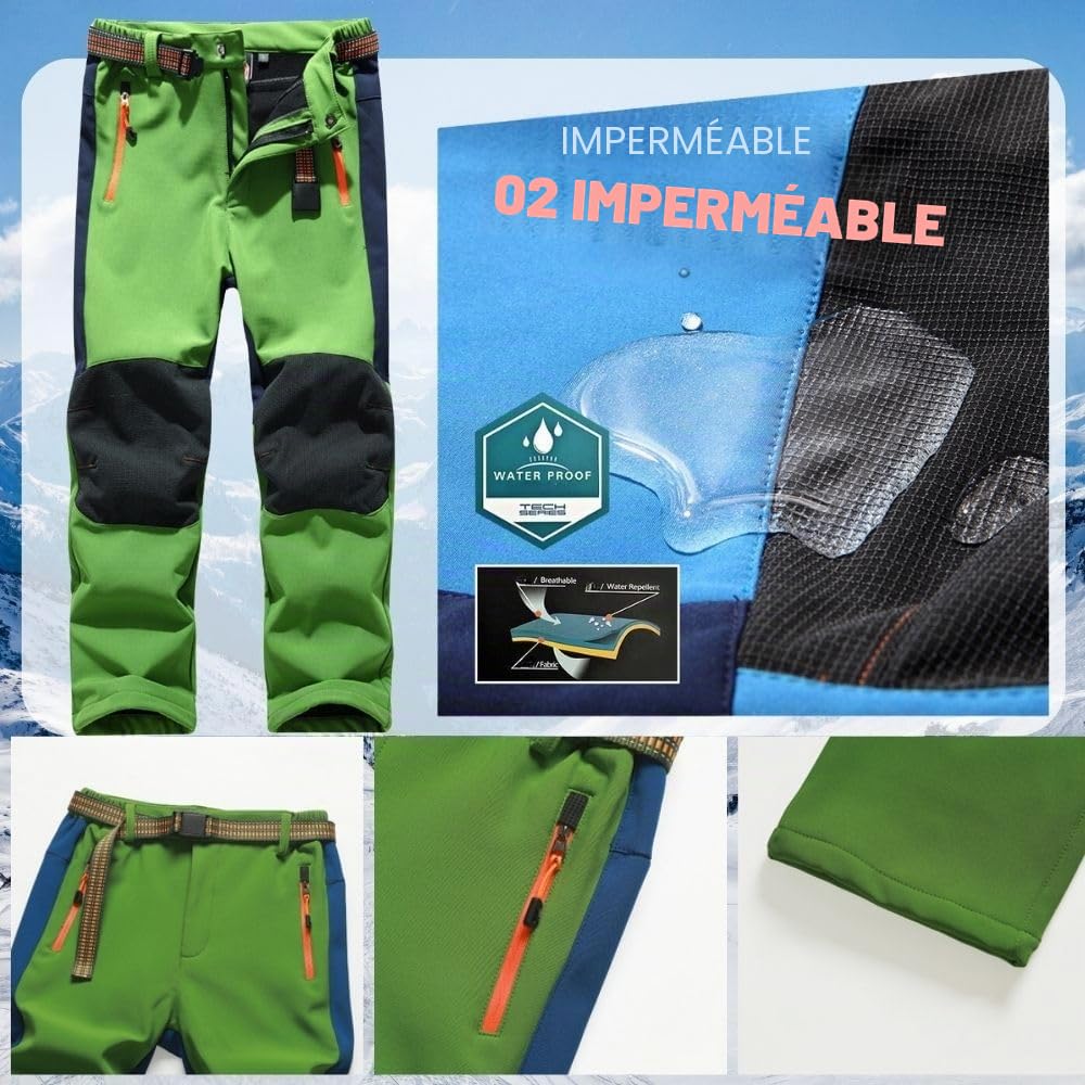 Pantalon thermique imperméable pour garçons et filles, pantalon de neige, pantalon d'extérieur d'hiver, pantalon de randonnée, pantalon de ski softshell pour enfants