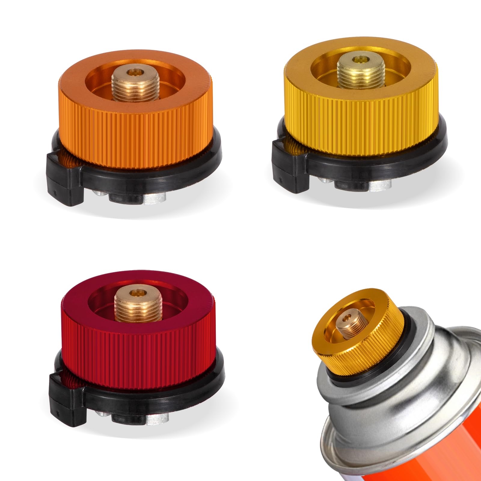 Adattatore per Cartuccia a Gas Adattatore per Fornello da Campeggio 3 Pezzi Oro Arancione Rosso per Picnic All'Aperto