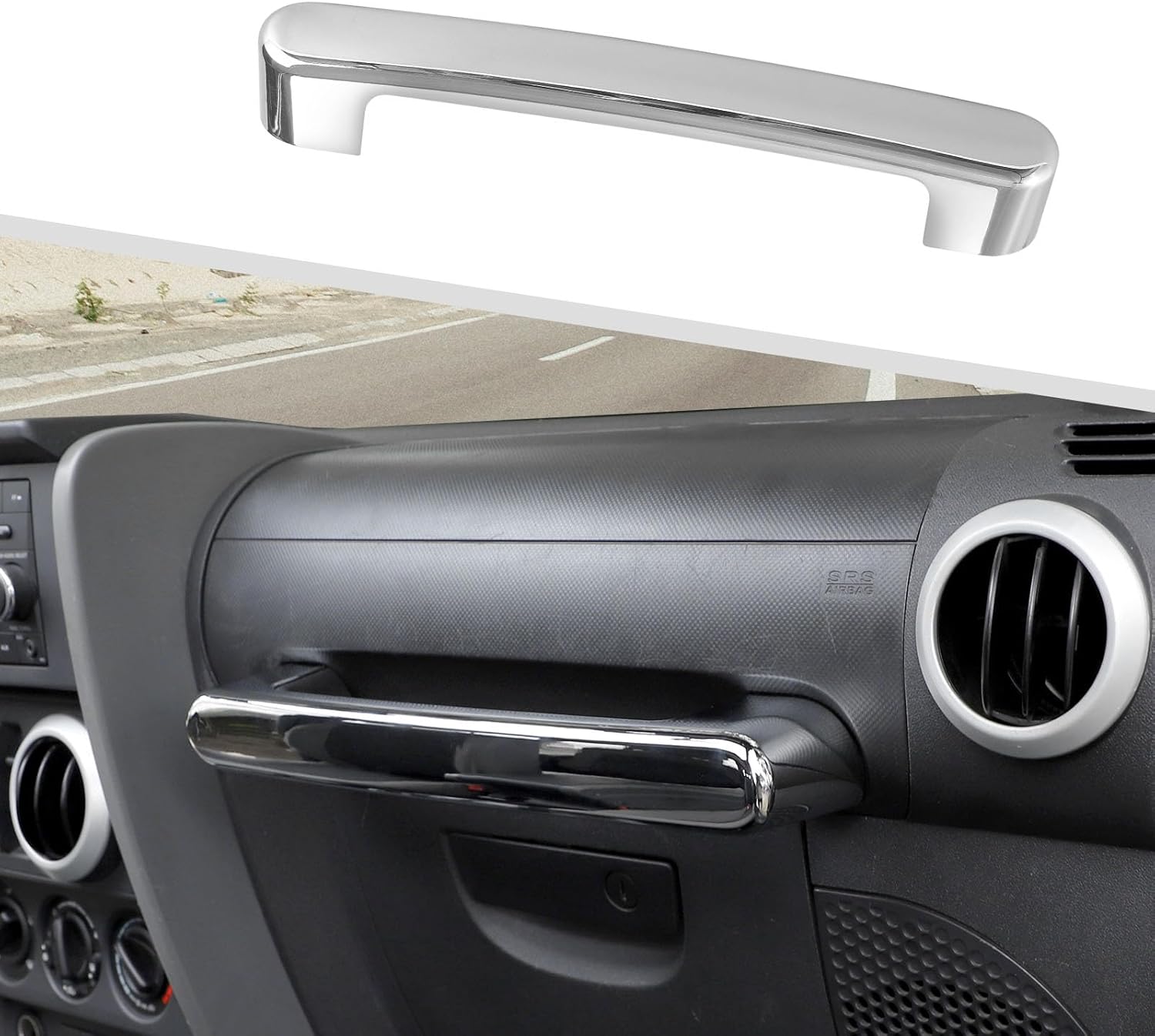 Jimen Compatible with Jeep Wrangler JK & Unlimited 2007-2010, Co-Pilot Grab Handle Cover Trim (Chrome)