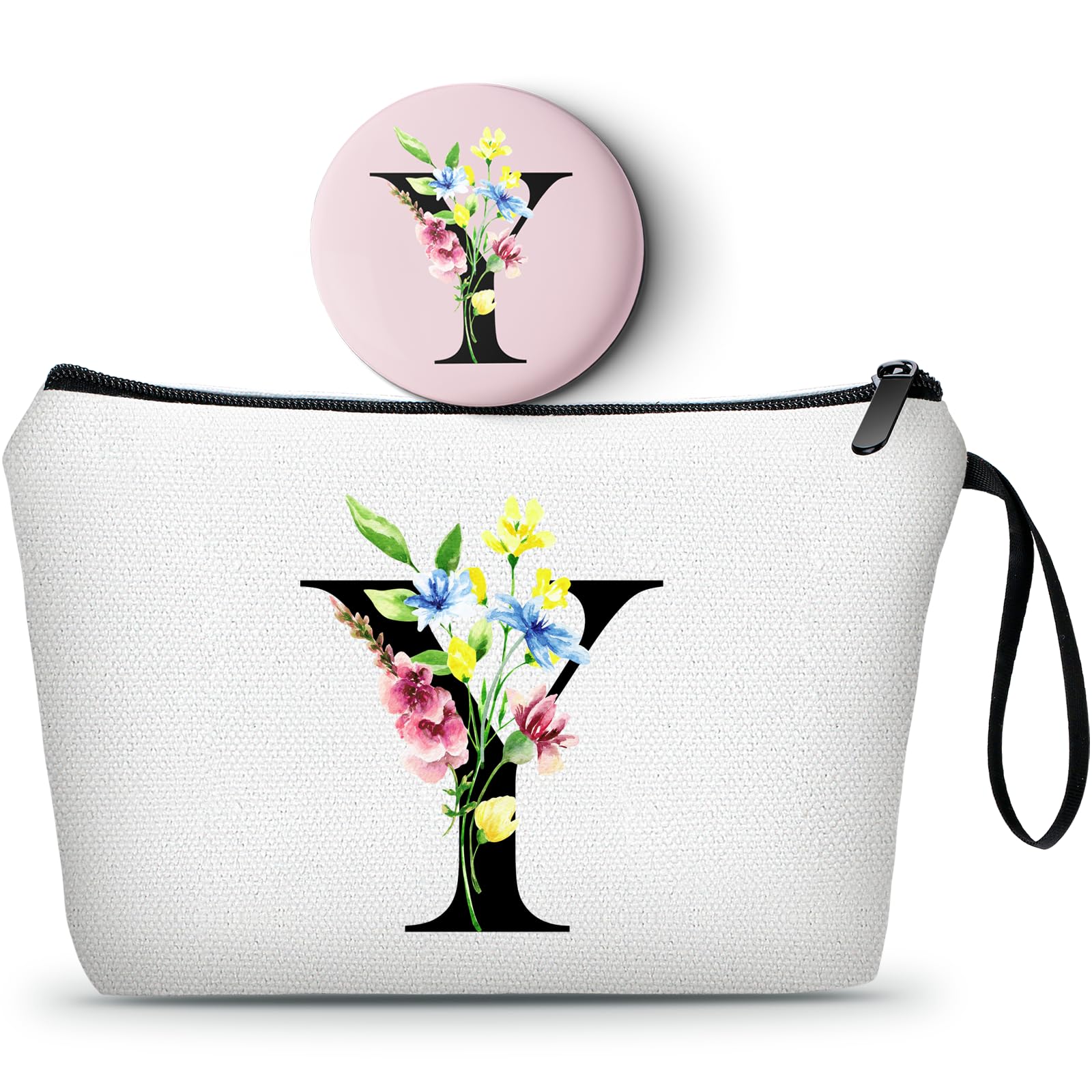 SEAMOON Women Birthday Unique Initial Funny Gifts for Teenage Girl Sister Friends Bridesmaid Personalized Travel Make up Cosmetic Bag with Mirror