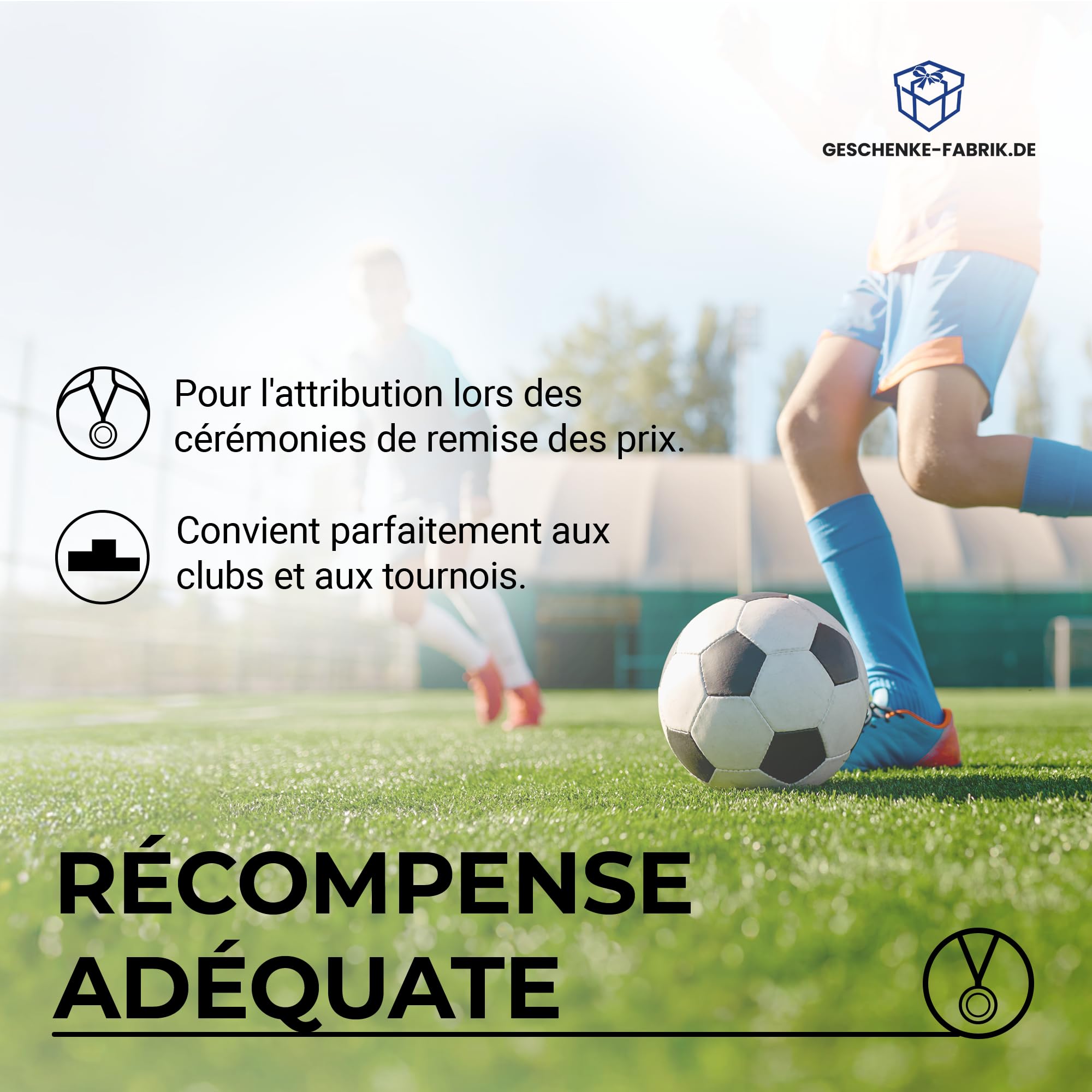 Pokal-Fabrik – Lot de 10 médailles de Football dorées en métal avec Ruban Bleu-Blanc-Rouge – Médailles pour Enfants, Clubs et Tournois – Idéal pour Remise de Prix et compétitions