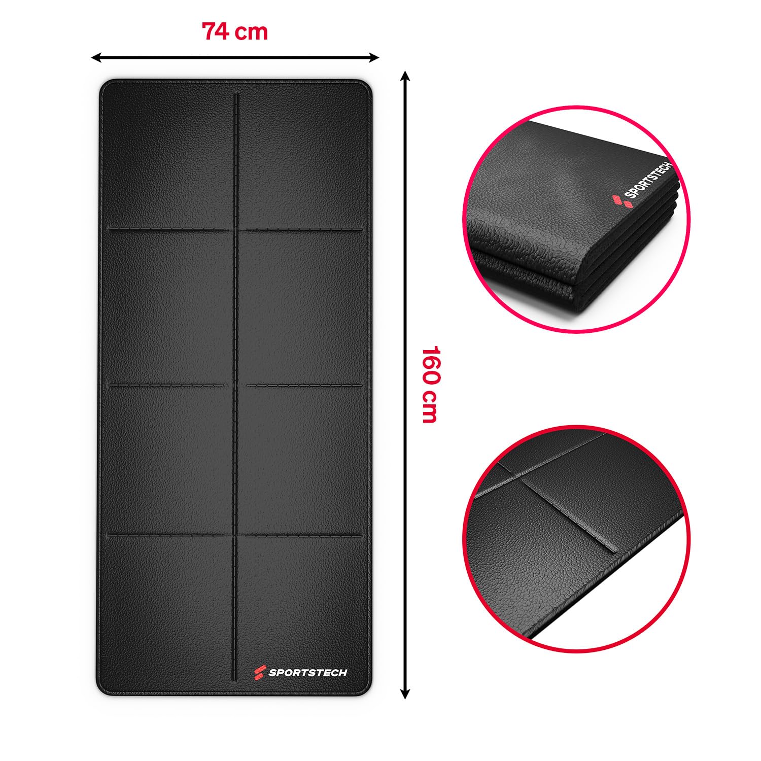 Sportstech Faltbare Bodenschutzmatte für Walking Pad – Wasserabweisend, Geräuscharm und Platzsparend – 160×74 cm, 6mm Dicke, BS300 Sportmatte, Ideal für Fitnessgeräte, Heimtrainer & Home Gym