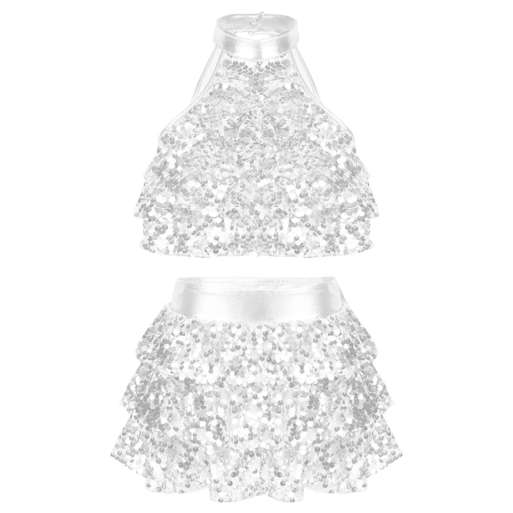 Abito Da Ballo Latino Con Paillettes - Top Monospalla E Gonna Tutu Per Bambine - Foto 4