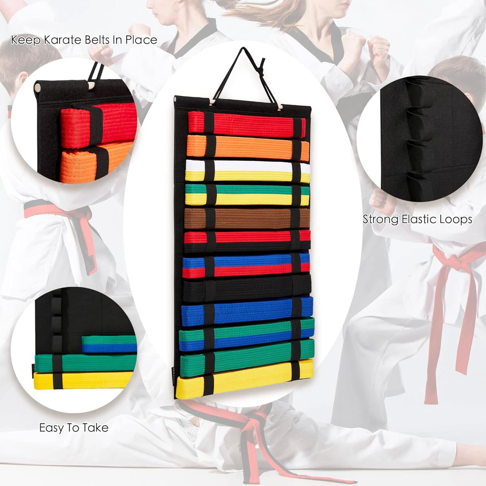 Generico Espositore Cinture - Porta Cinture Jujitsu in Feltro da Parete | Accessorio per Arti Marziali Portacinture da Parete Risparmio Spazio per Porte e Camera