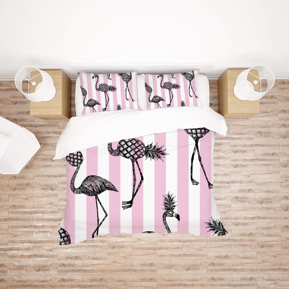 Housse de couette ananas et flamants roses King en polyester toutes saisons