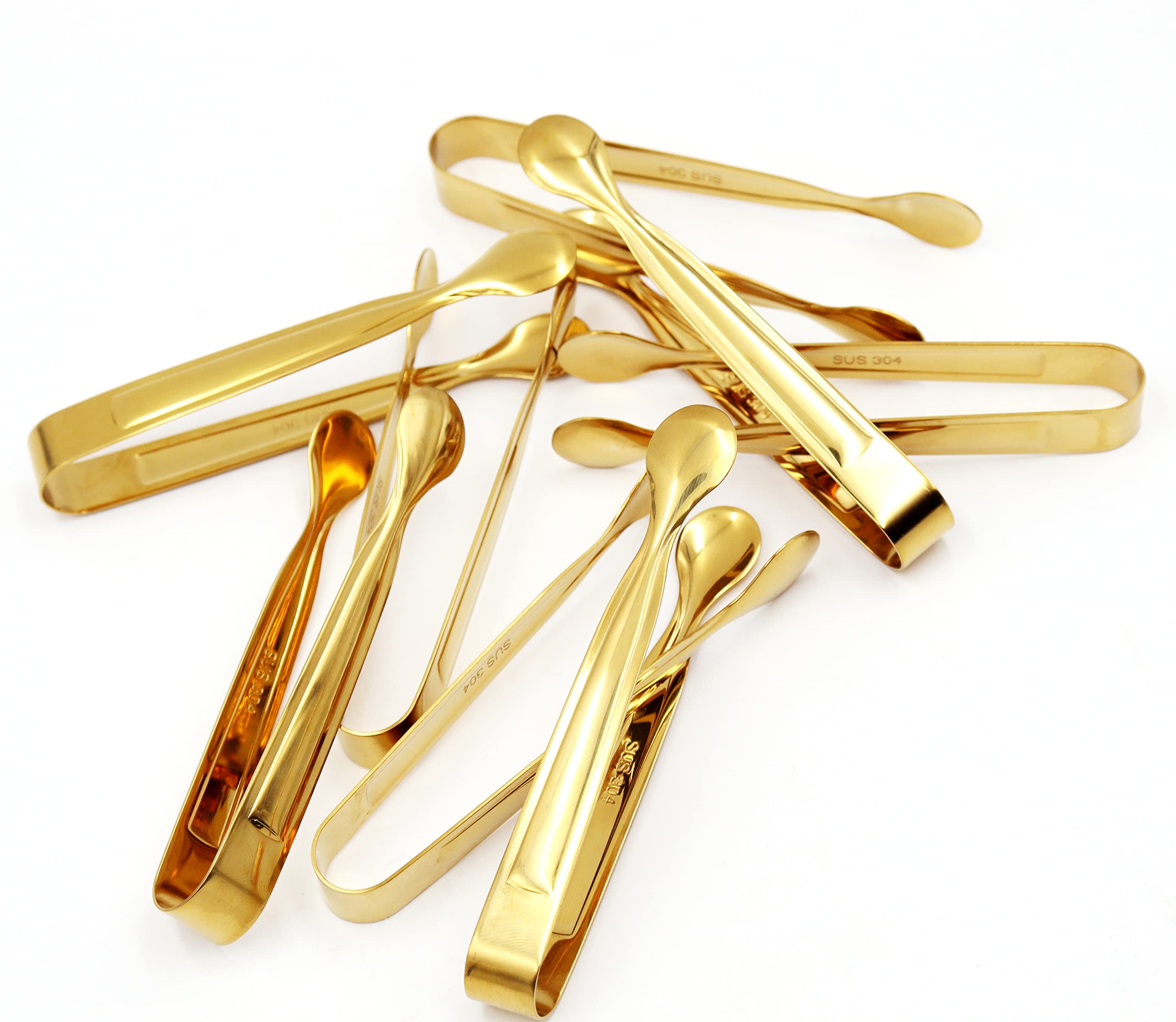 Pinzas de candy bar,8pcs Pieza Alicates para Hielo,Acero Inoxidable Mini Pinzas Clip,pinzas de hielo para azúcar,para Alimentos como Cubitos de Hielo, Azúcar, Rodajas de Limón, Galletas, Ensaladas-Oro